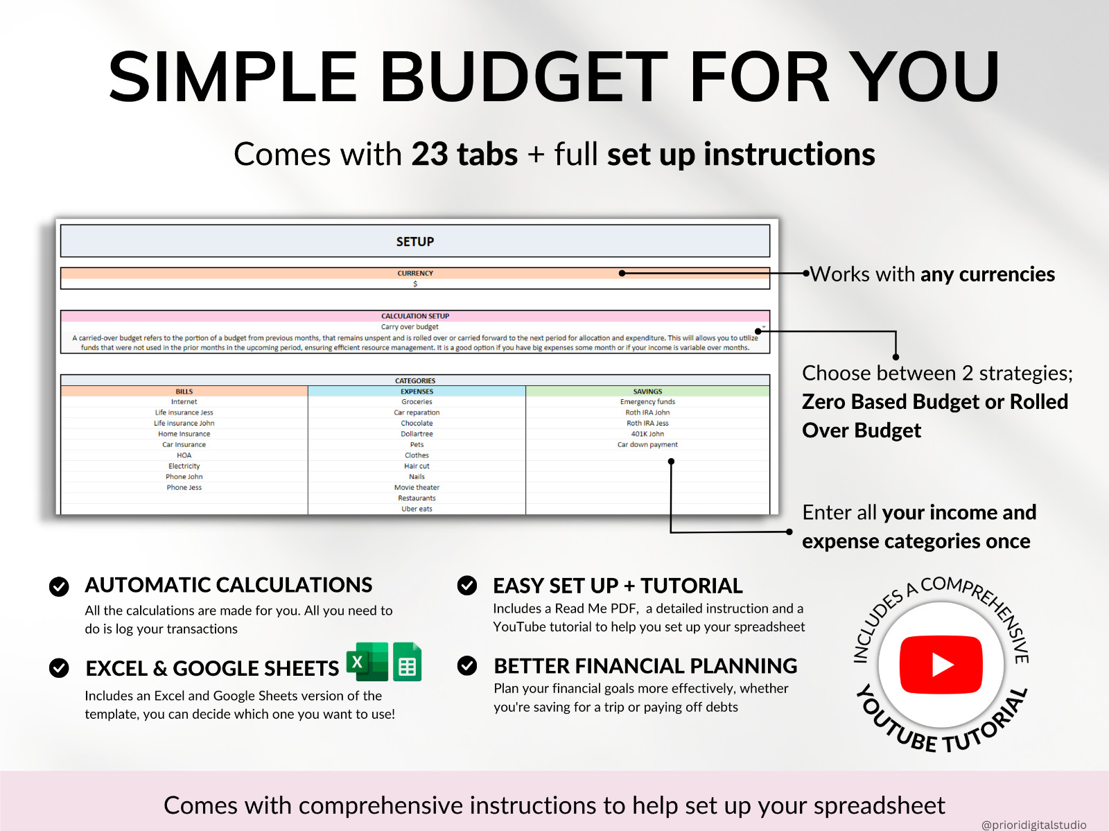 Annual Family Budget Monthly Budget Tracker Excel Spreadsheet Google Sheet