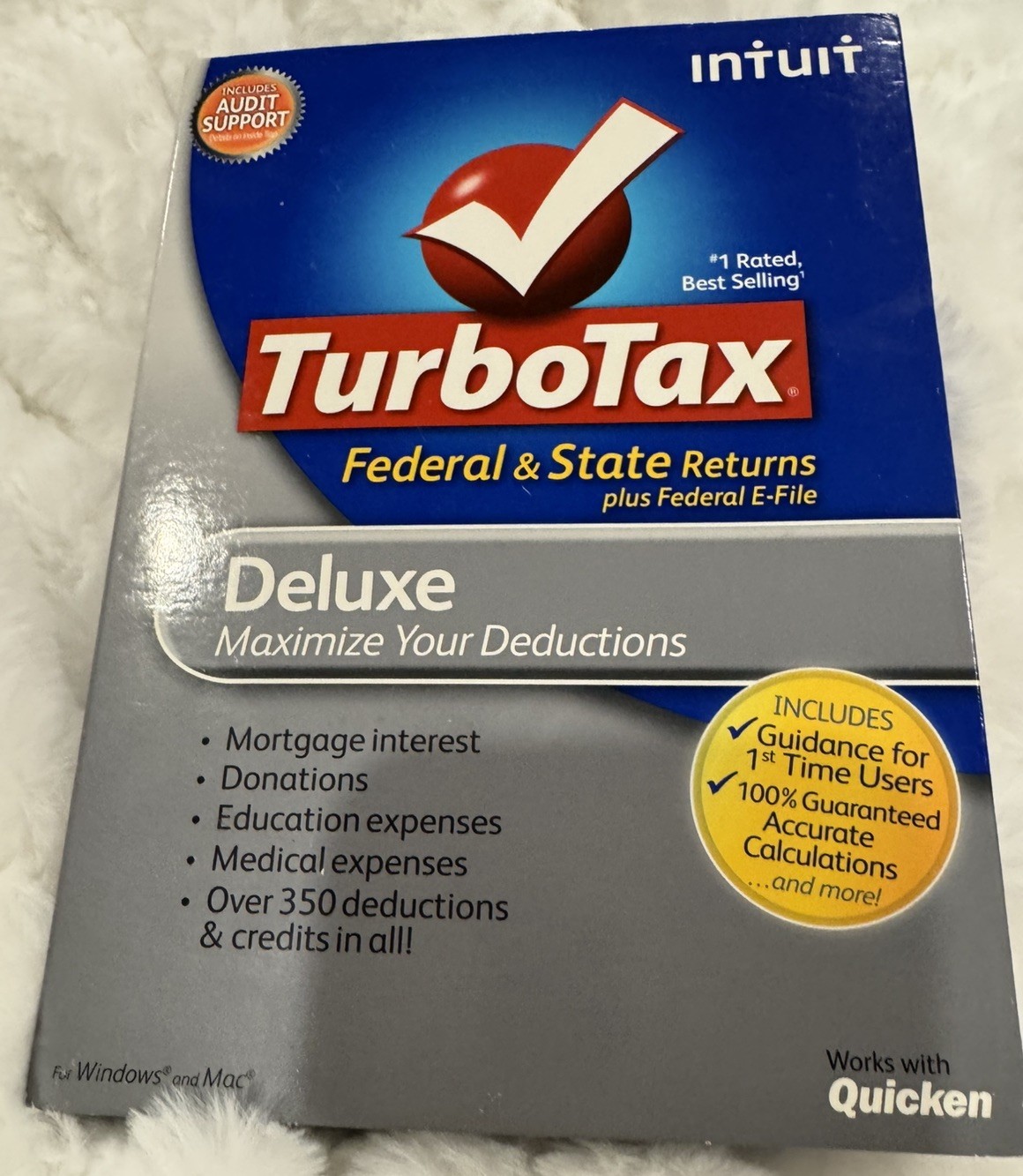 Brand New Turbo Tax Deluxe Federal & State Returns + Fed eFile CD fPC Mac Sealed