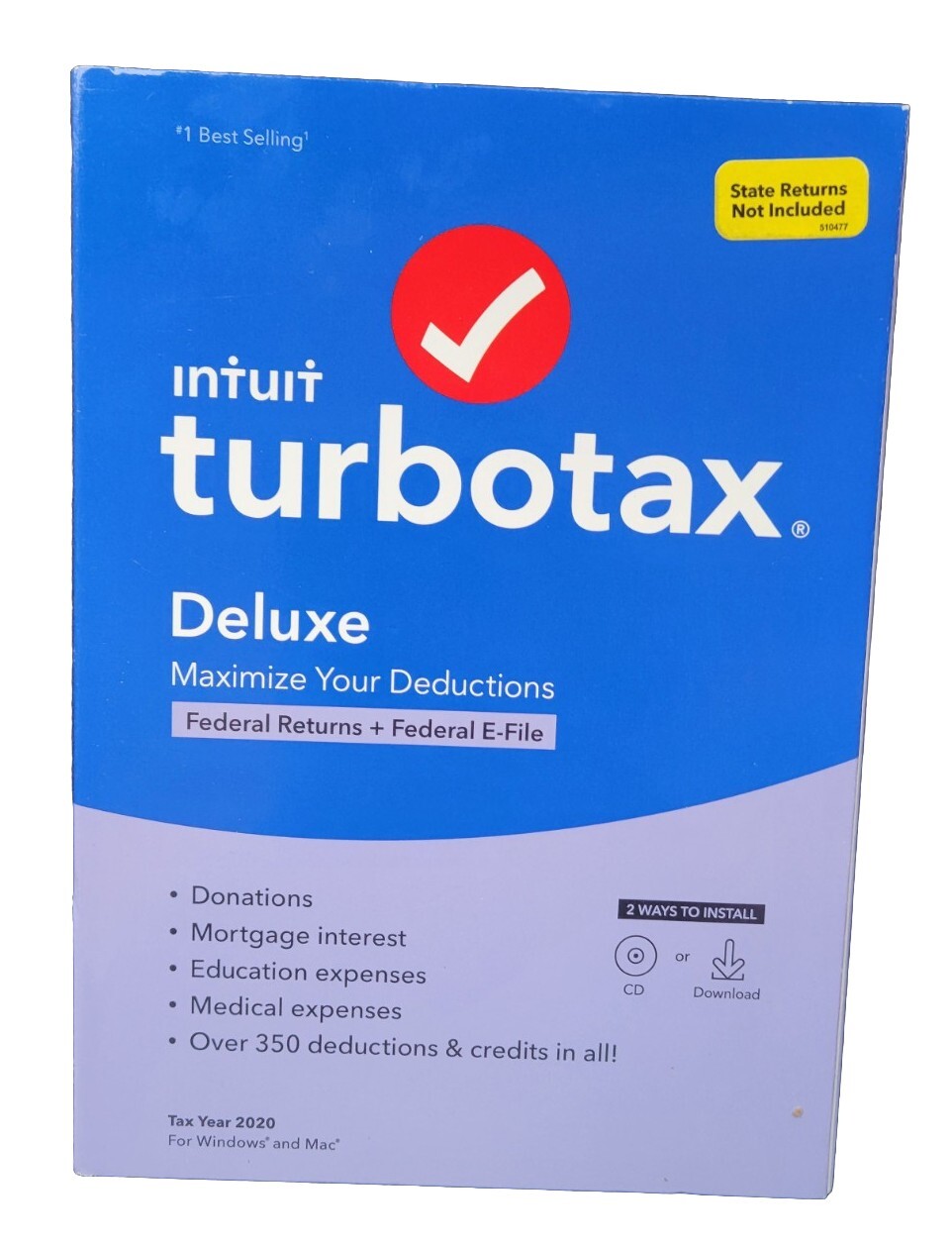Turbo Tax Deluxe Tax Year 2020 Intuit Federal Returns Windows Mac NEW (No State)