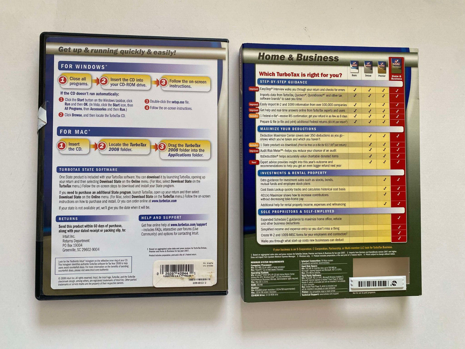 2008 TurboTax Home & Business Windows & Mac CD Federal & State returns VERY GOOD
