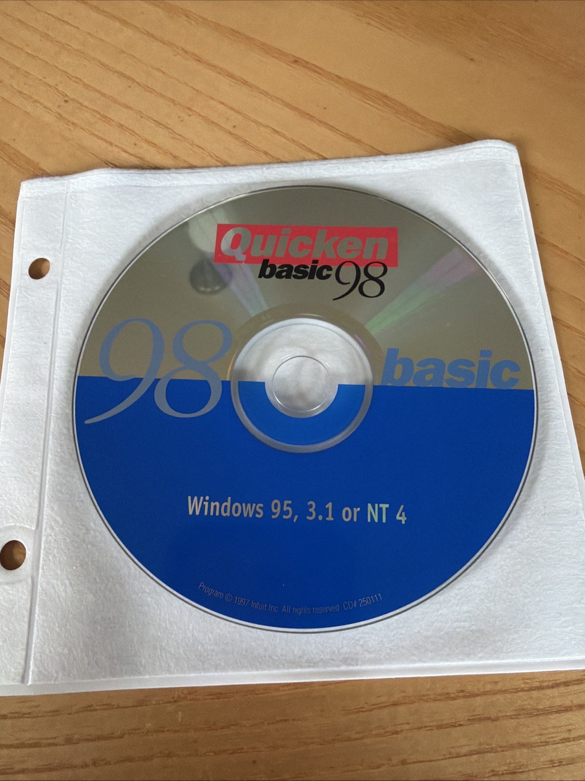 Quicken Basic 98 For Windows 95, 3.1, or NT 4 Software CD Vintage