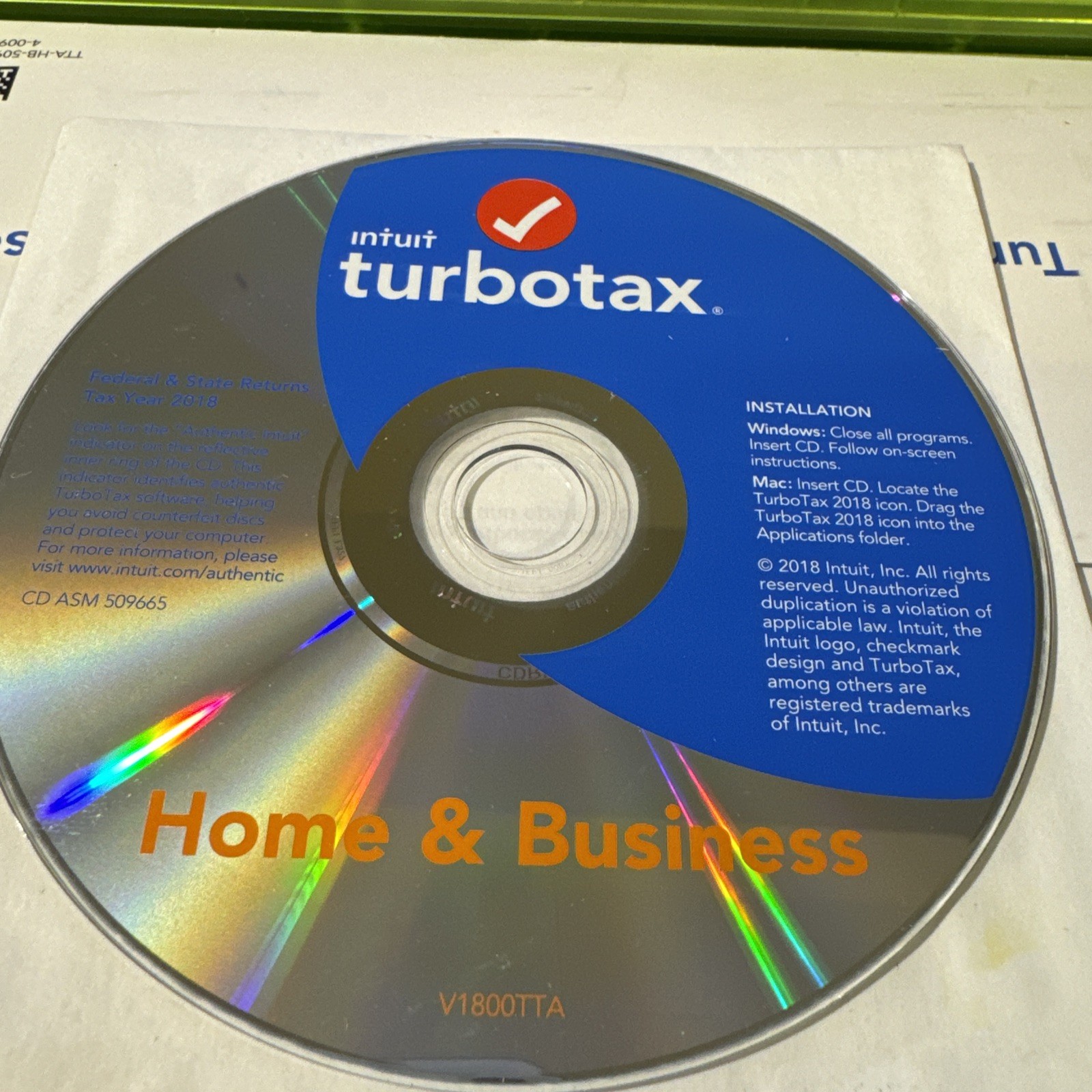 Intuit Turbo Tax 2018 Home and Business Software CD only