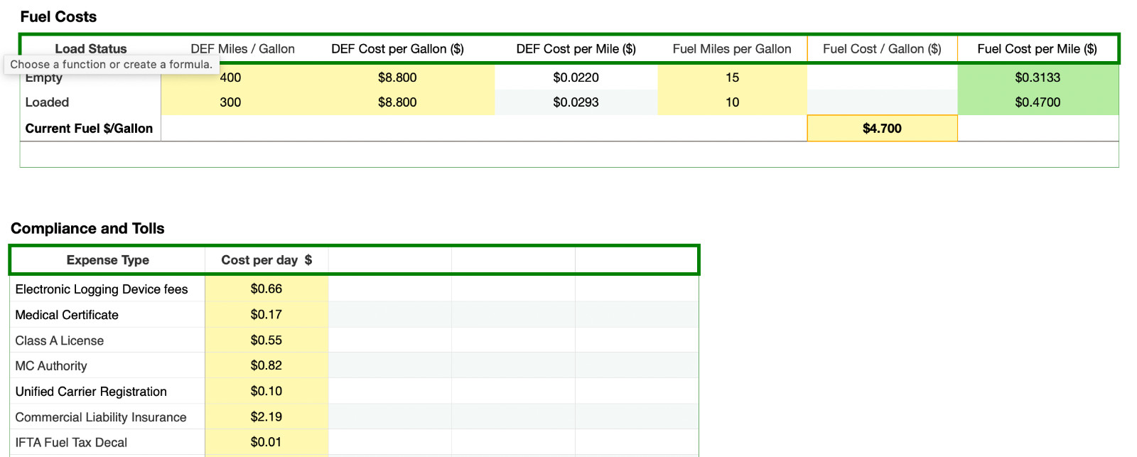 Route Cost Calculator – Ultimate Spreadsheet for Trucking Owner Operators