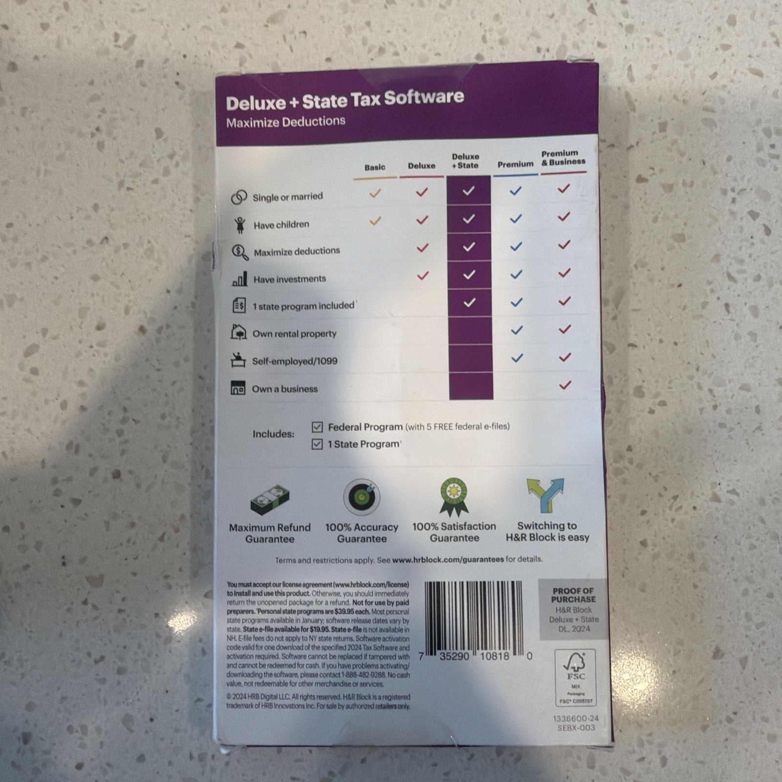 H&R Block Tax Software Deluxe + State 2024 PC/Mac