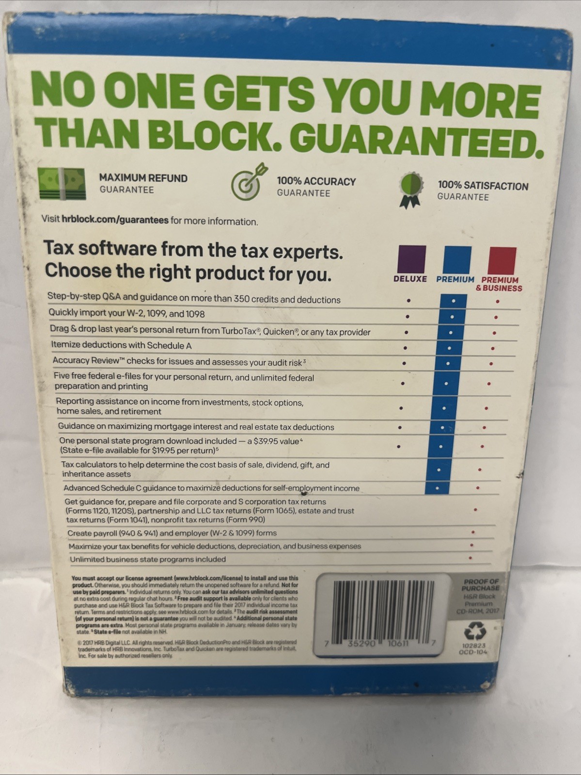 2018 HR Premium Fed/State Deluxe turbo Schedule C Self Employed Tax New
