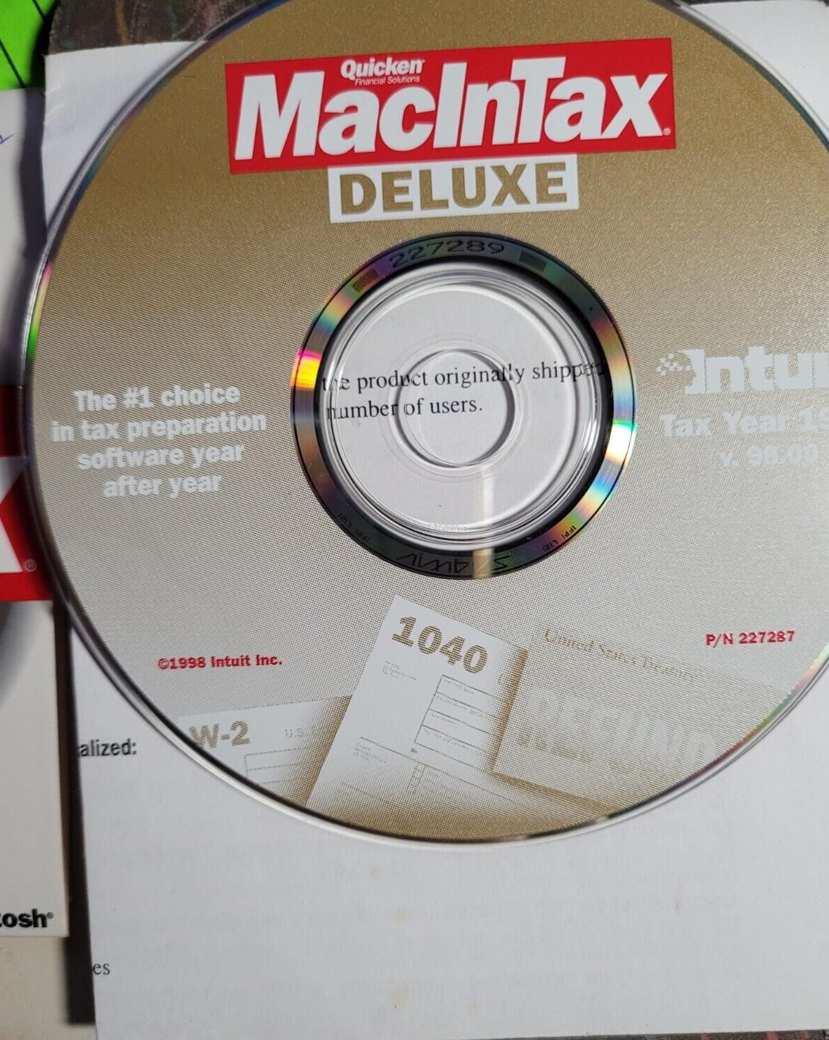 Quicken MacInTax Deluxe CD 1998 Tax Year-Macintosh -Intuit-Complete -Easy-Fast