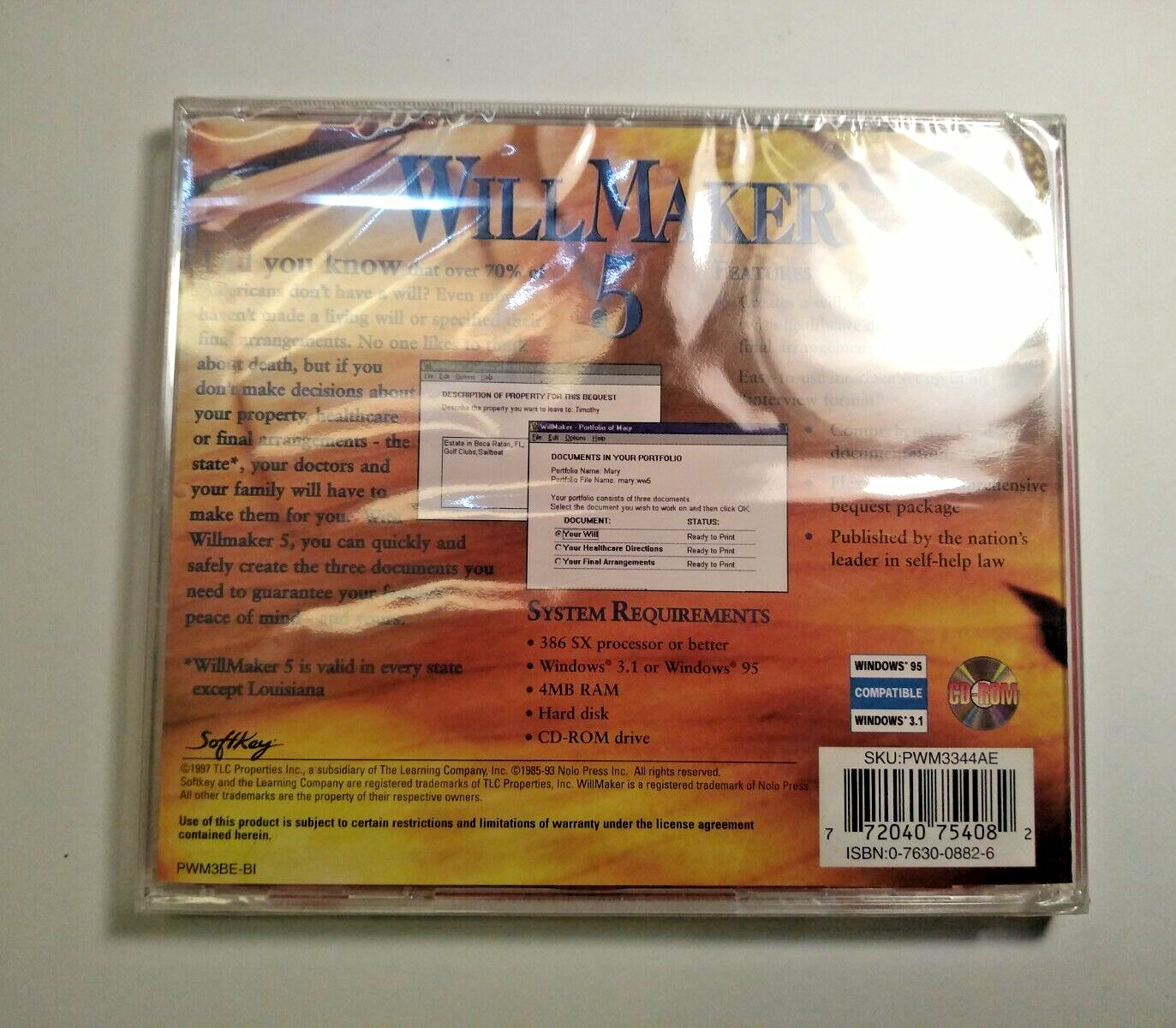 WillMaker 5 Software Windows 3.1 & Windows 95 BRAND NEW FACTORY SEALED CD 1997