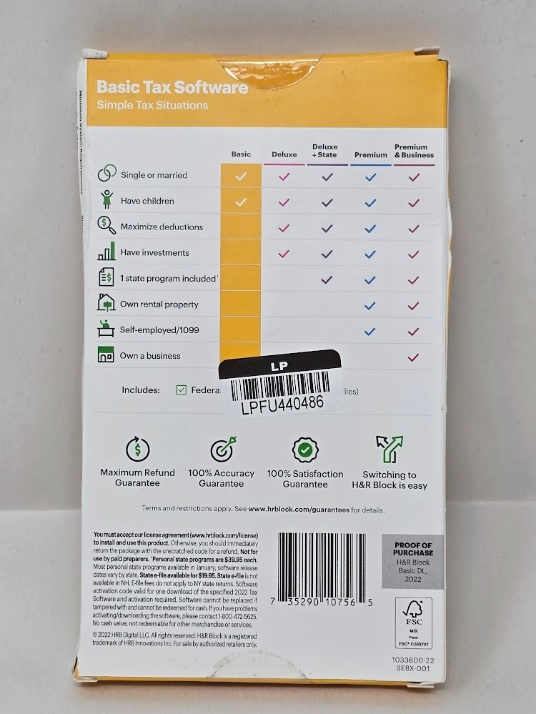 H&R Block 2022 Tax Software – Basic Simple Tax Situations PC/MAC