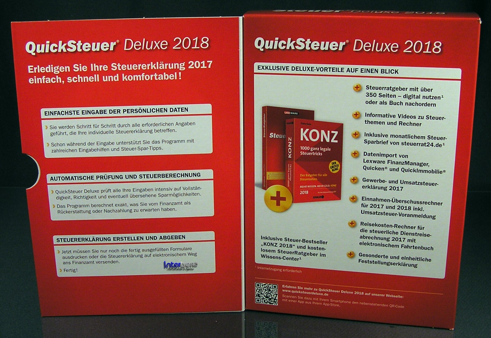Lexware QuickSteuer Deluxe 2018 Full Version Box CD Manual + Konz Tax Year 2017