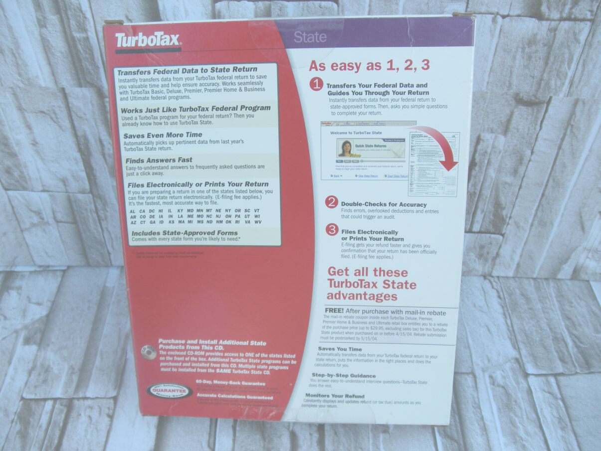 NEW 2003 (SEALED) VINTAGE TURBOTAX STATE SOFTWARE (WIN 95/98/NT 4.0/2000/ME/XP)
