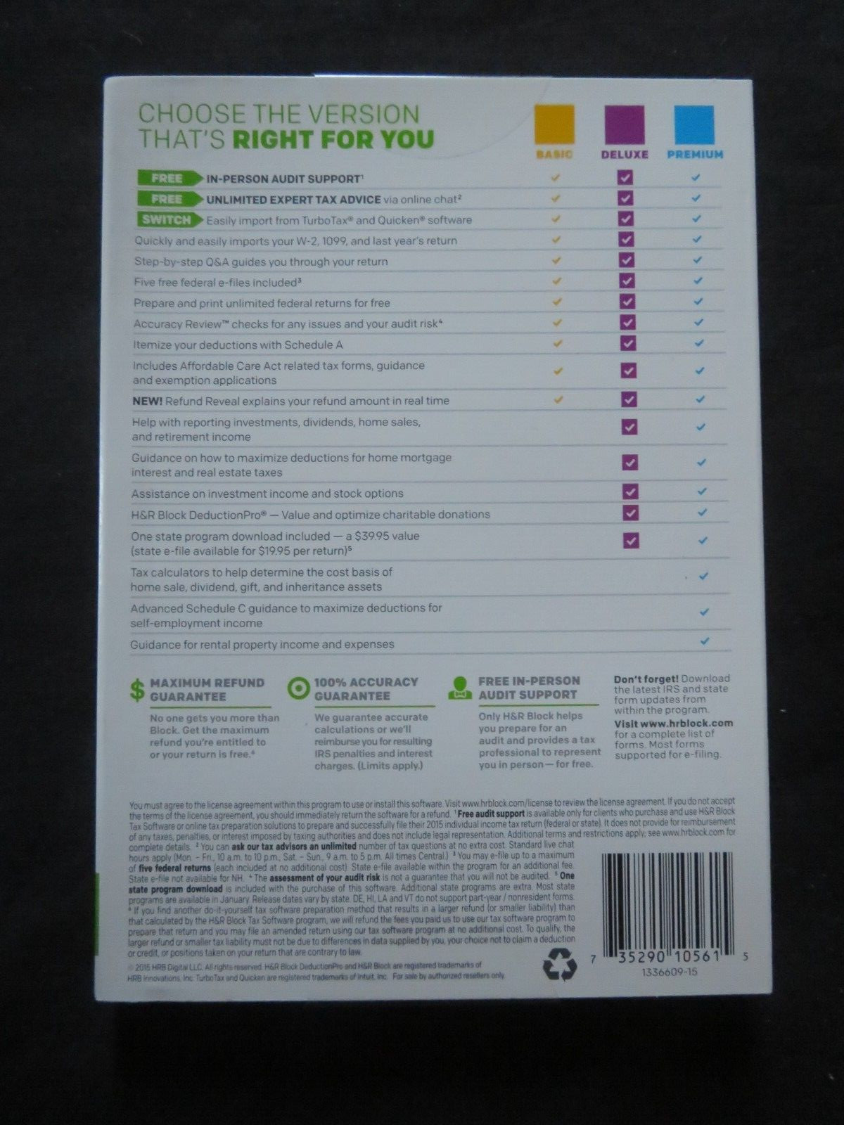 GENUINE 2015 H & R Block Deluxe Tax Software Homeowners/Investors Federal State