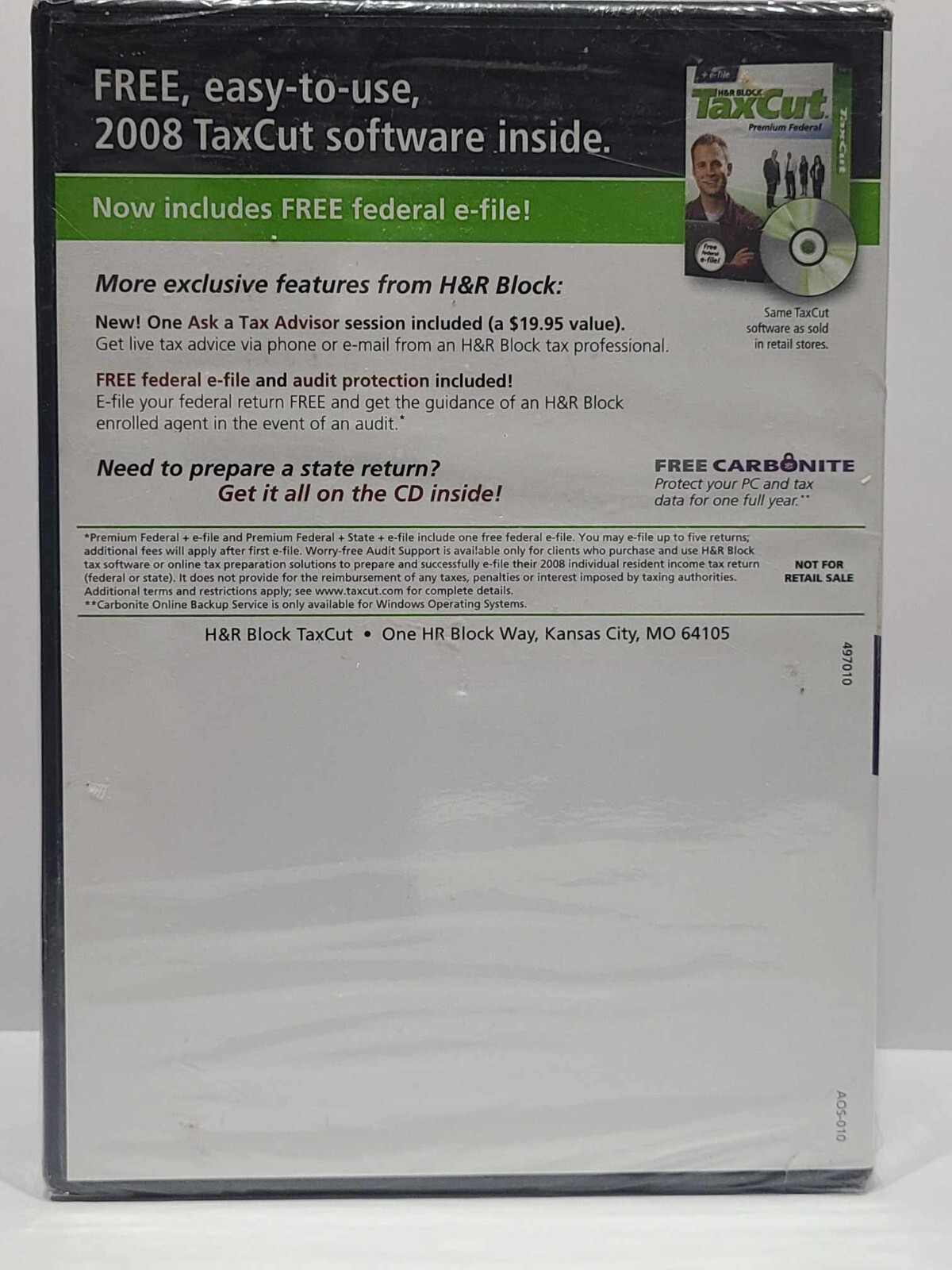 H & R Block 2008 Tax Cut premium Federal software CD Sealed