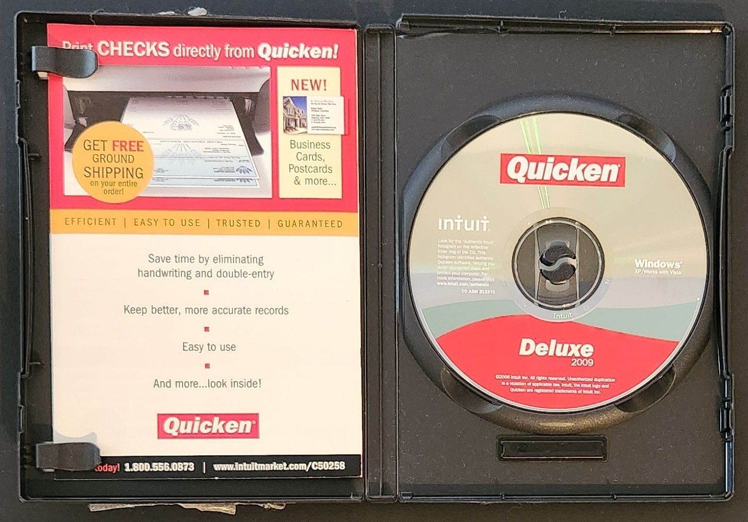 2009 Quicken Deluxe Intuit Disc PSA Clean w/ Case & Guide – No Key Code