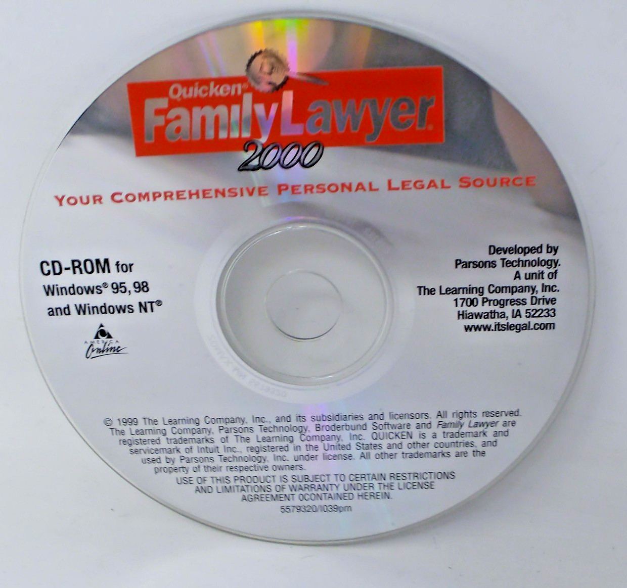 Quicken Family Lawyer 2000 Software CD Disc Only For CD-Rom 95 98 Windows NT