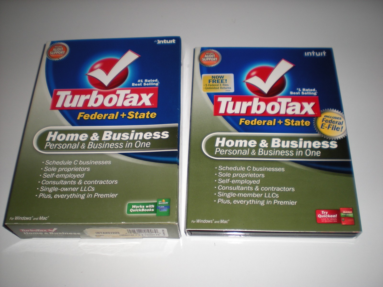 Turbotax 2007 and 2008 Home & Business. New factory sealed boxes.