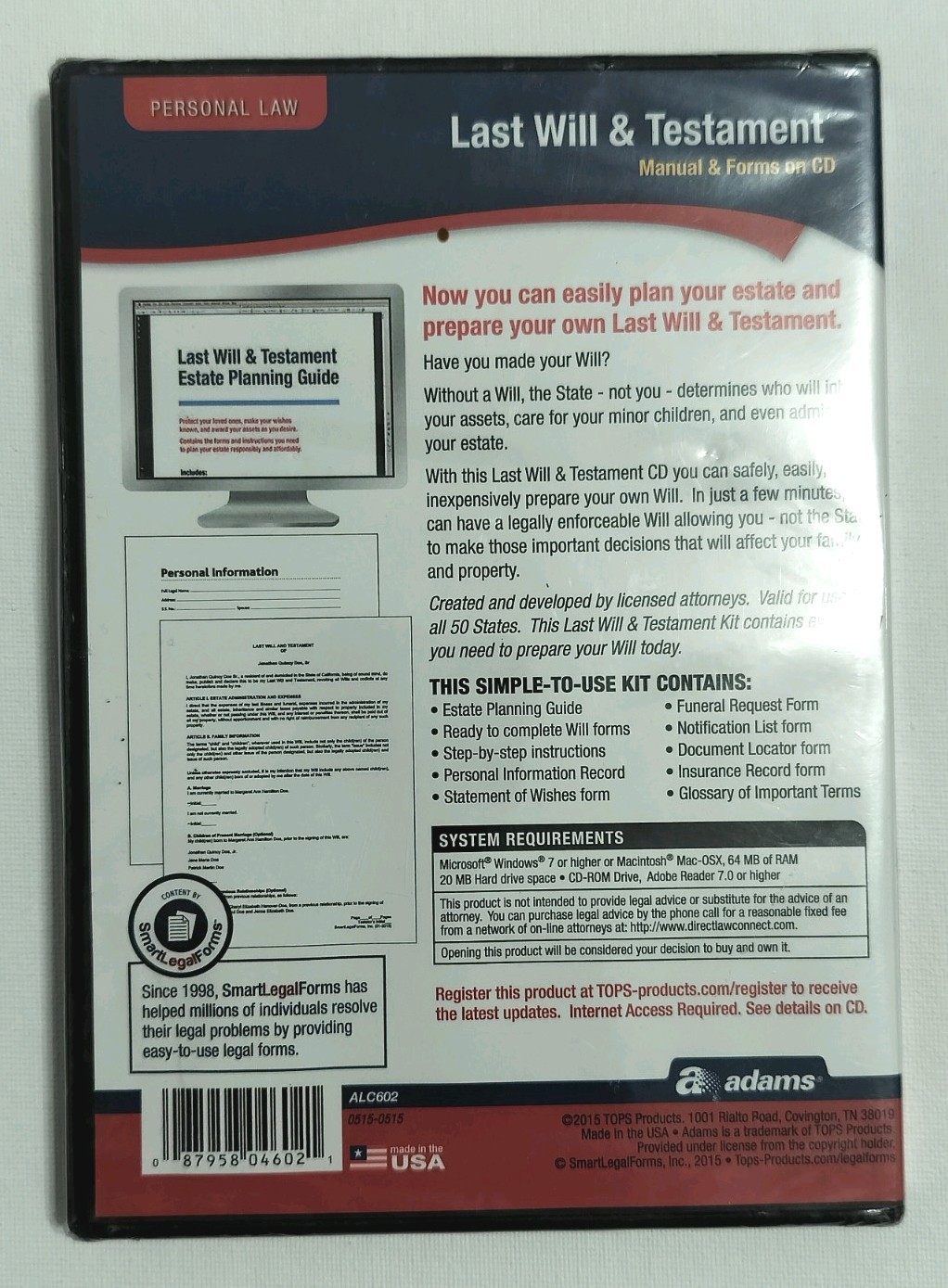 Adams Prepare A Last Will and Testament Software CD