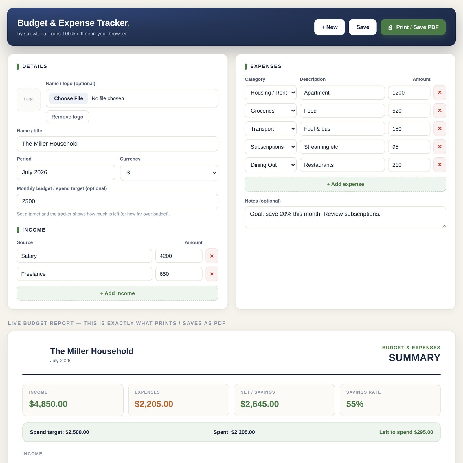 Budget Expense Tracker App Monthly Income Savings Planner Small Business Finance