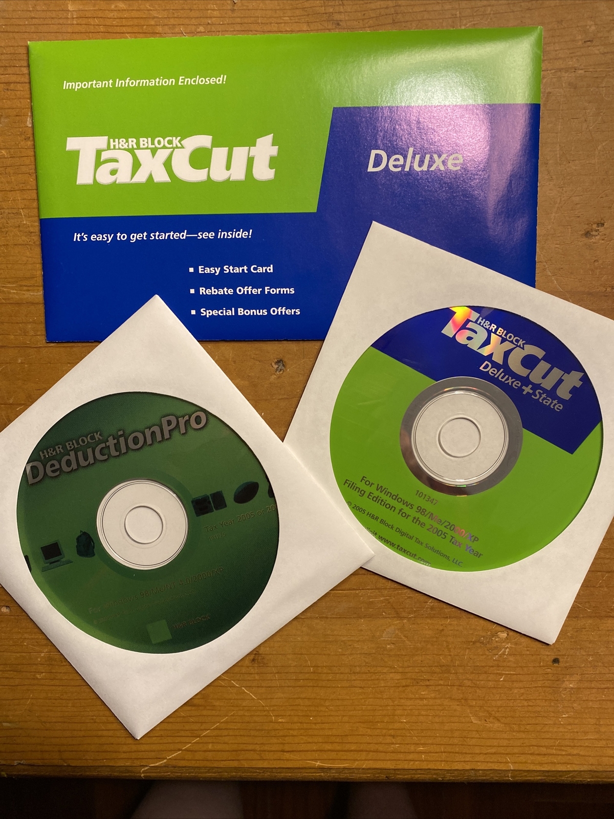 H&R Block Tax Cut Deluxe + State, 2005 Excellent CD Set Tax Prep,in Original Box