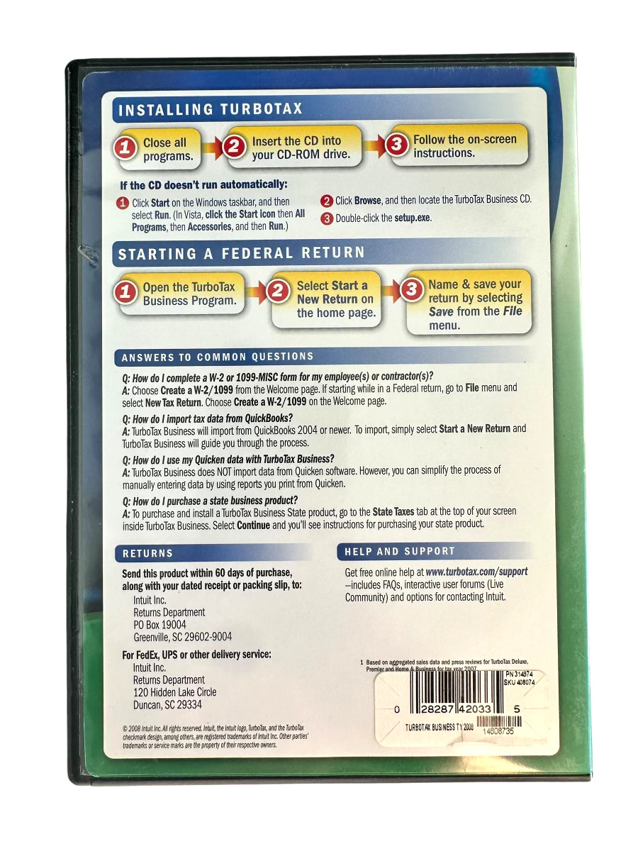TURBOTAX 2008 BUSINESS PARTNERSHIPS, CORPORATIONS & LLCs For Windows