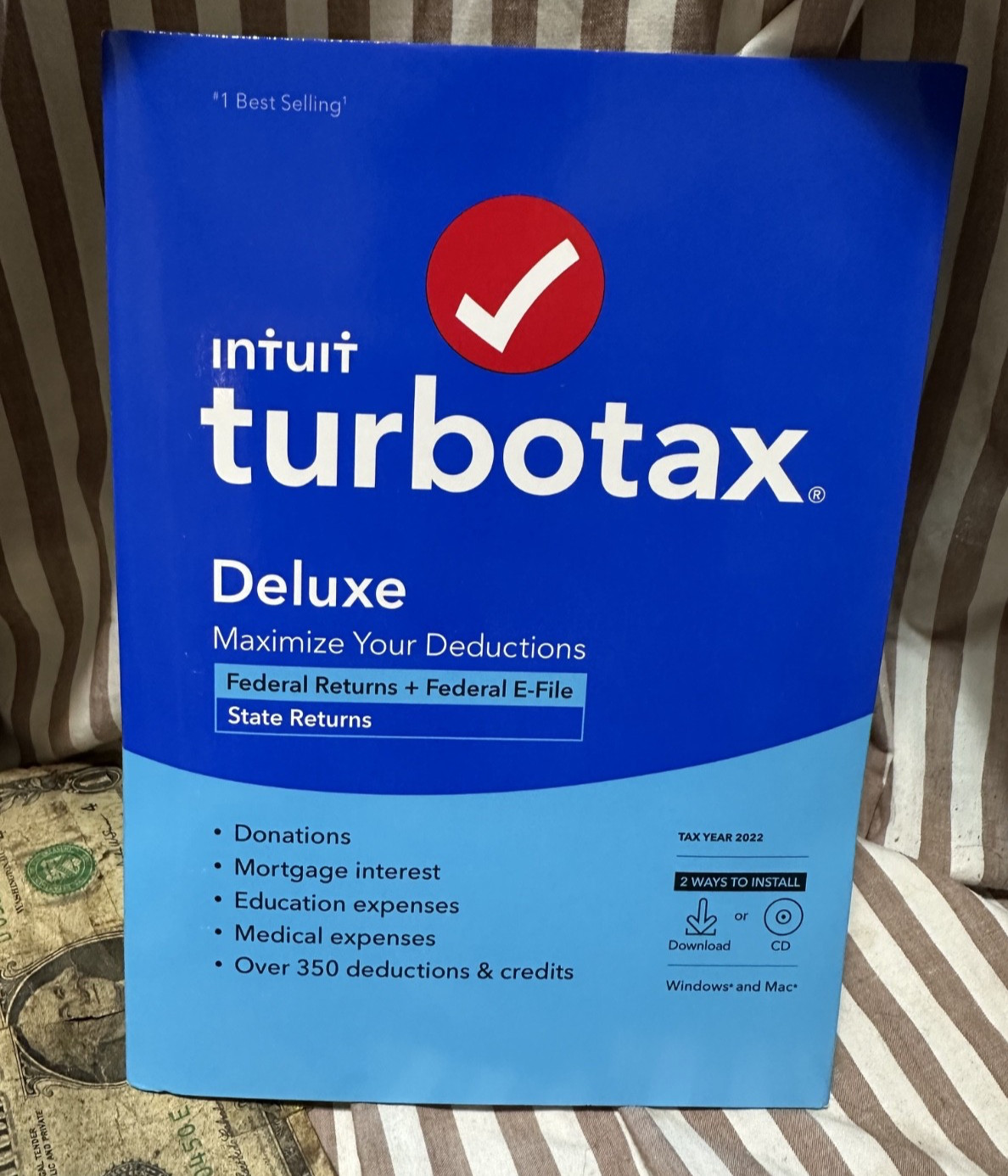 Turbotax Deluxe 2022 Federal Returns E-File + State Physical CD w license PC/MAC