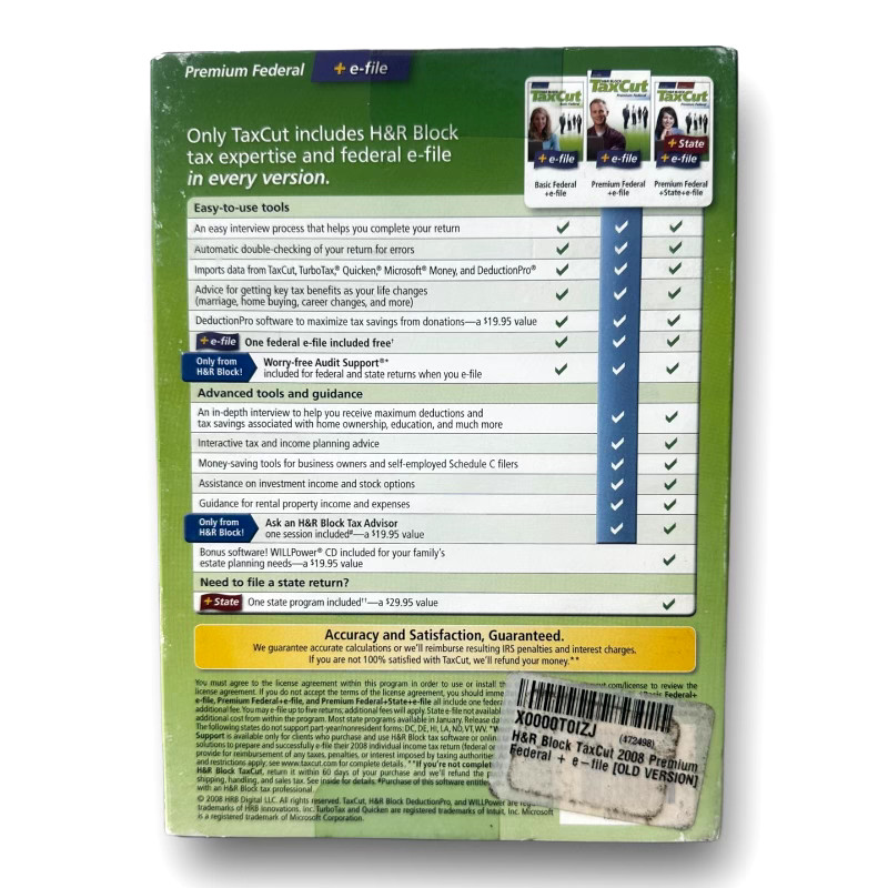 H&R Block Taxcut Premium Federal 2008 For WINDOWS & MAC NEW SEALED