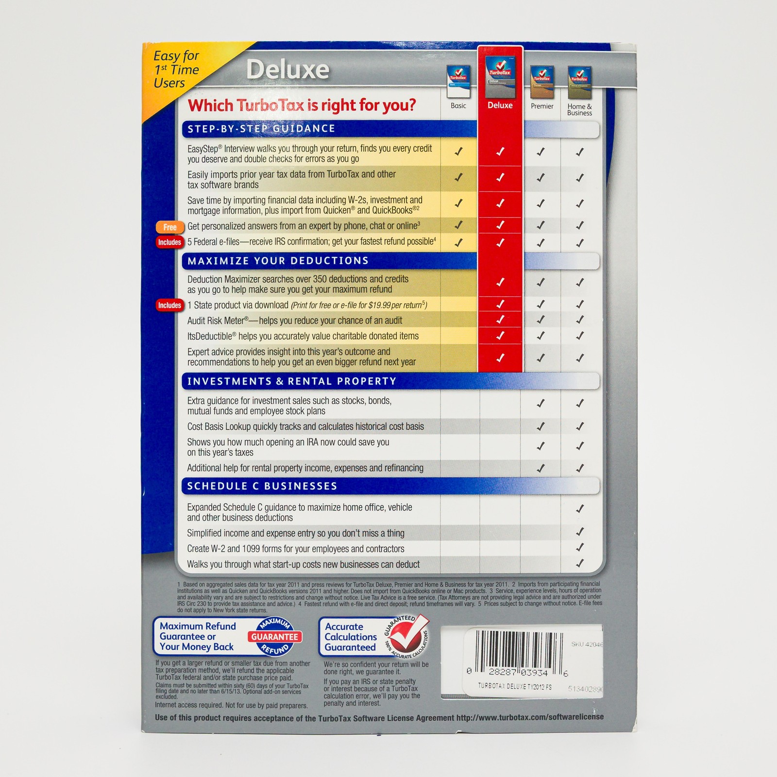 Intuit TurboTax Deluxe Federal & State 2012 Tax Software Windows Mac CD Disc