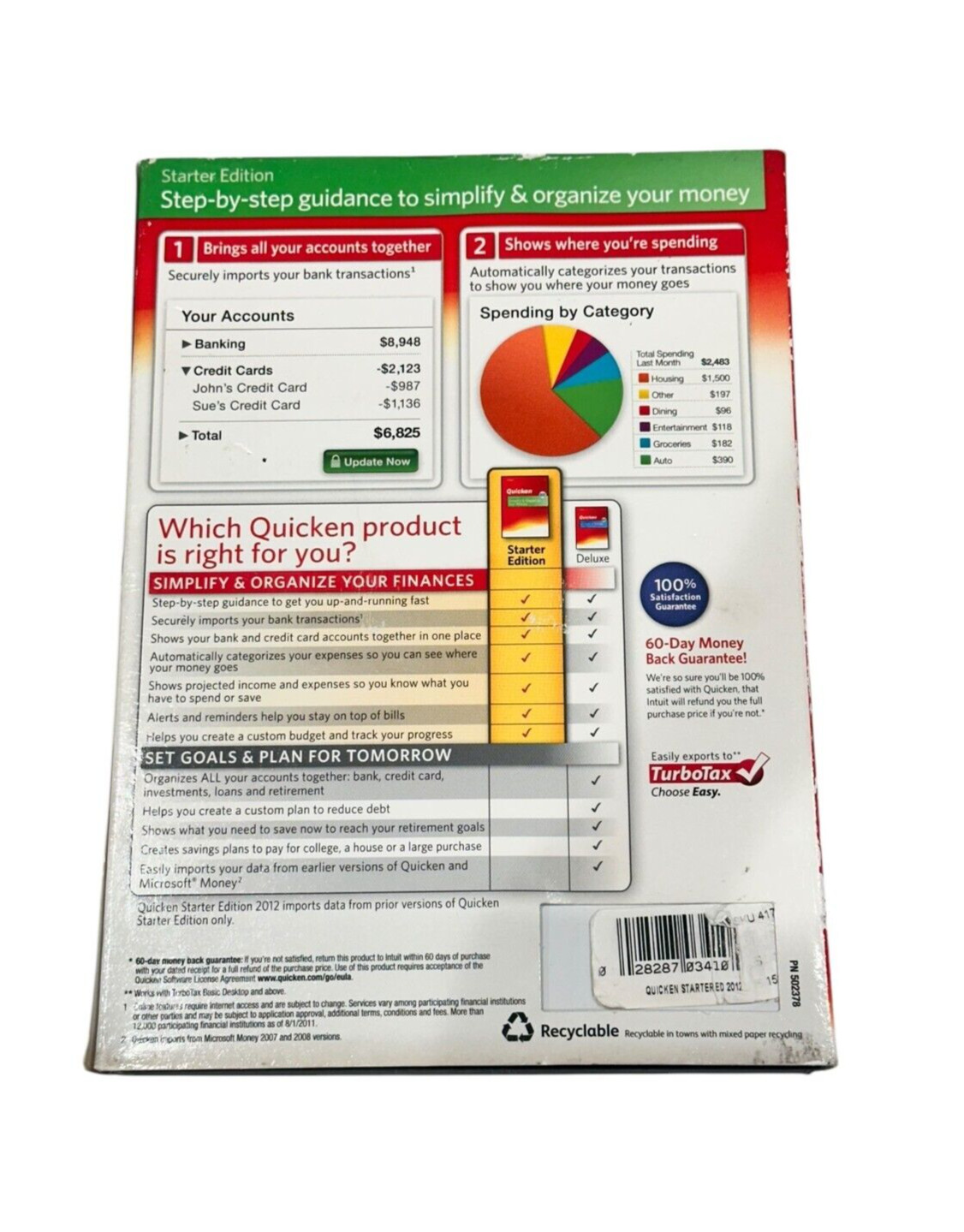 Intuit Quicken Starter Edition 2012 Windows XP/ SP2 & Up/Vista/ 7