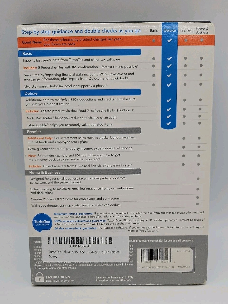 Turbotax 2015 Deluxe Federal and State Taxes – New Sealed