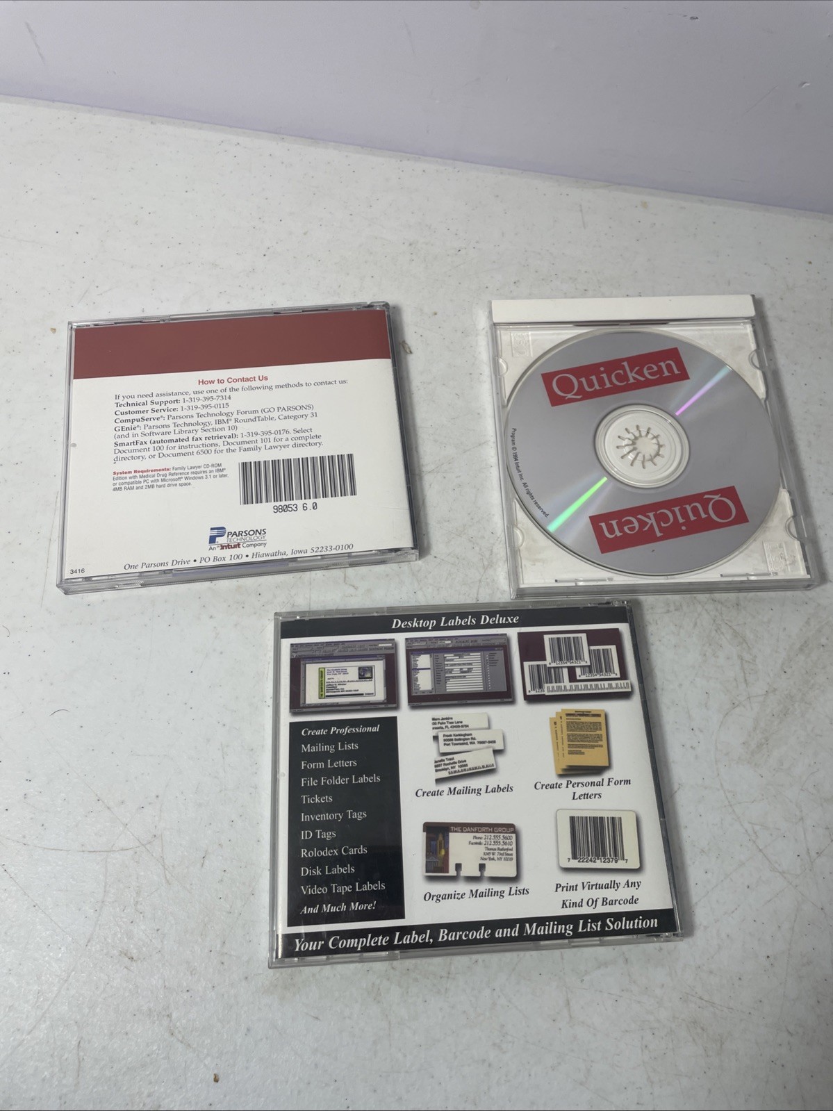 1995 Quicken Family Lawyer & Labels Deluxe For Windows Vintage Lot 3 Cd Rom