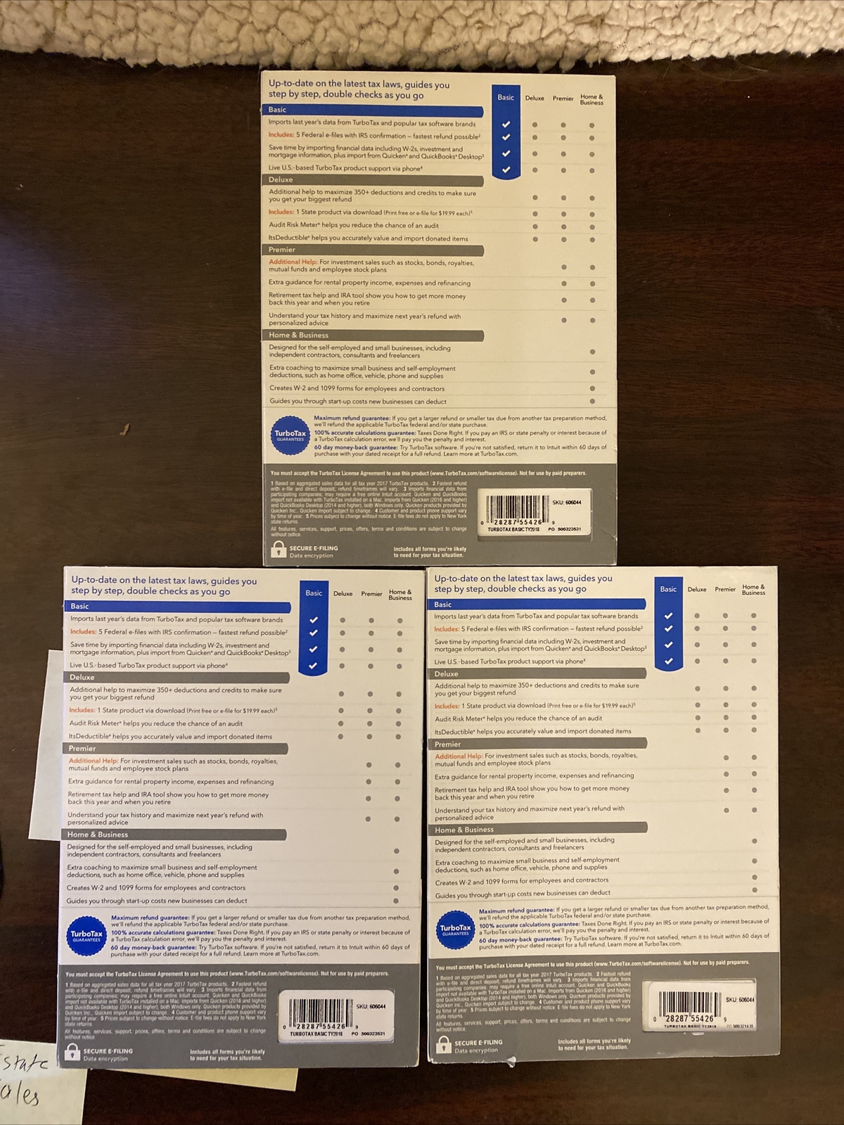 TurboTax Basic Federal + E-File 2018 Tax Software, Traditional Disc New Lot Of 3