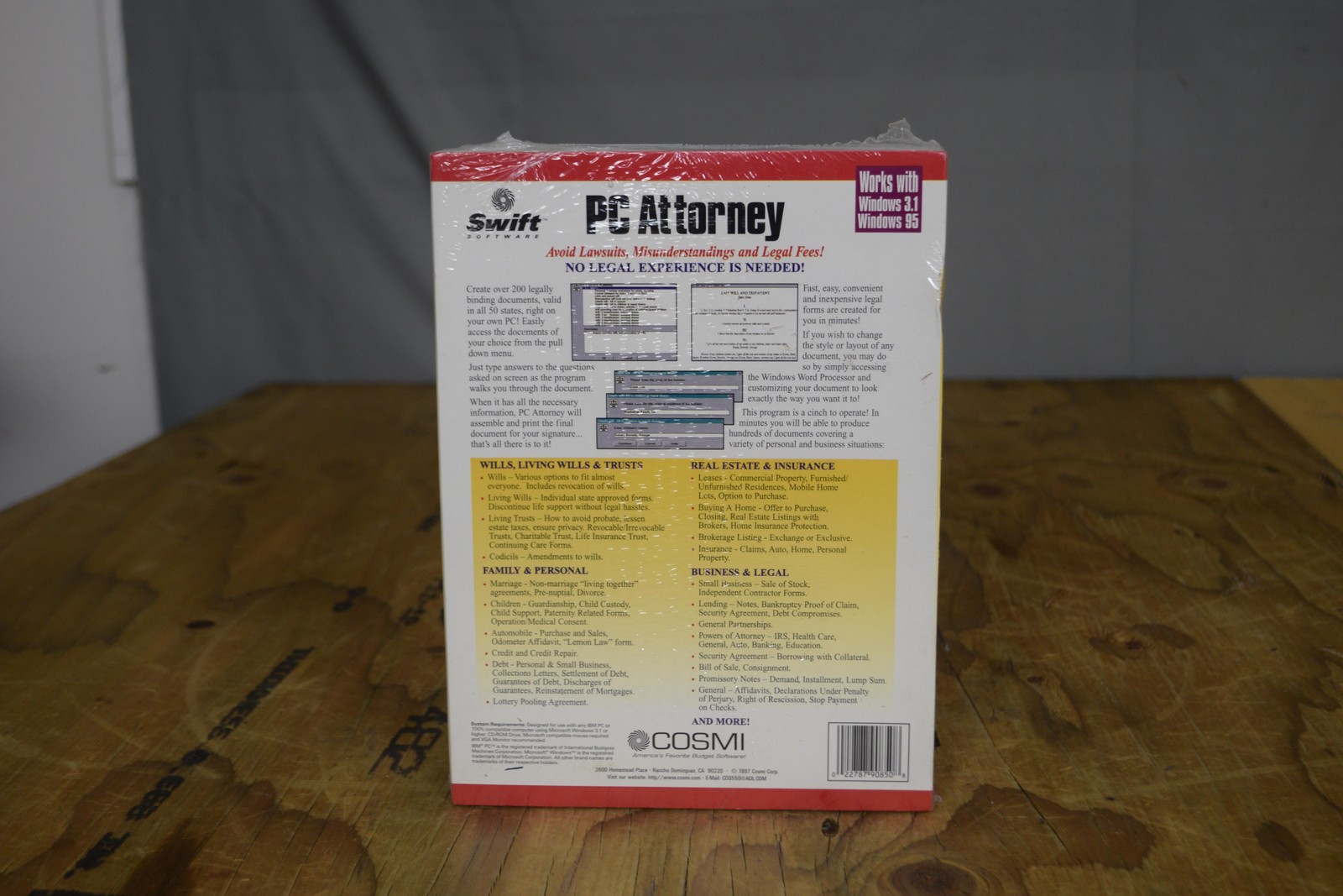 PC Attorney Legal Software Windows 95/3.1 Cosmi CD New Sealed 200 Forms