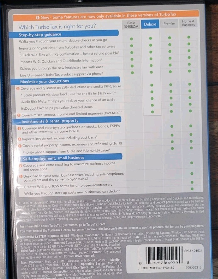 Lot of (5) ~ TurboTax Deluxe 2009 2010, 2013 + 2 Others (2014)