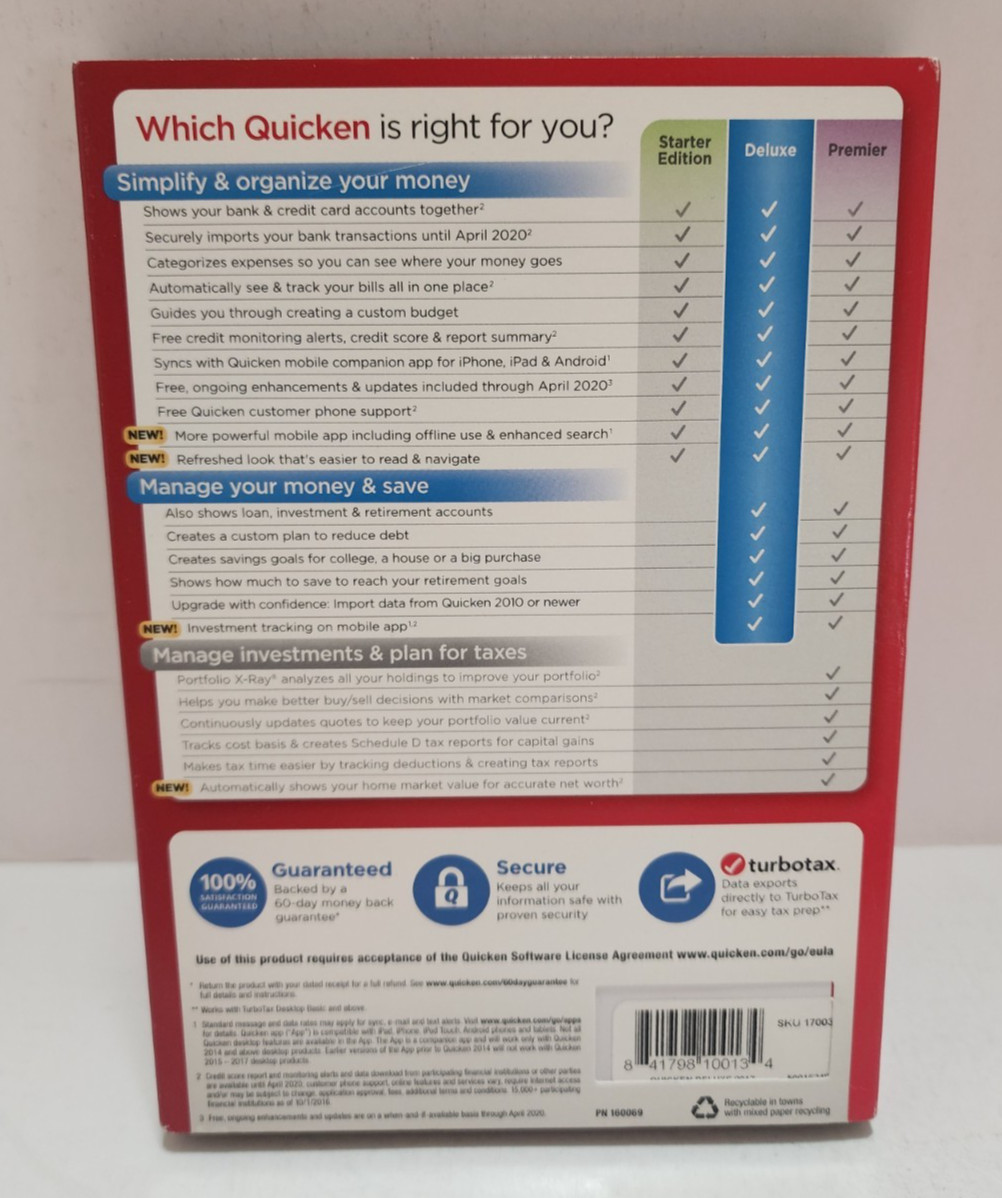 Intuit Quicken 2017 Deluxe For Windows Software Disc READ BEFORE PURCHASING!!