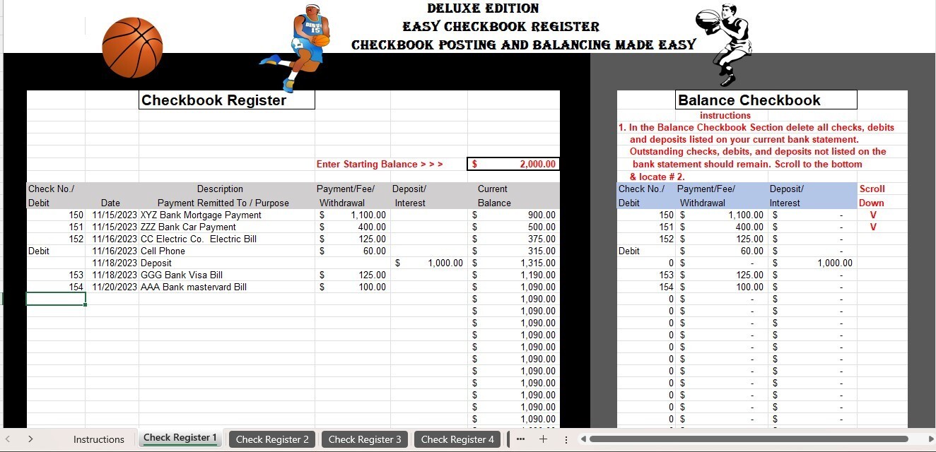 Checkbook Register Excel Spreadsheet, For PC or Android + FREE Budget Template