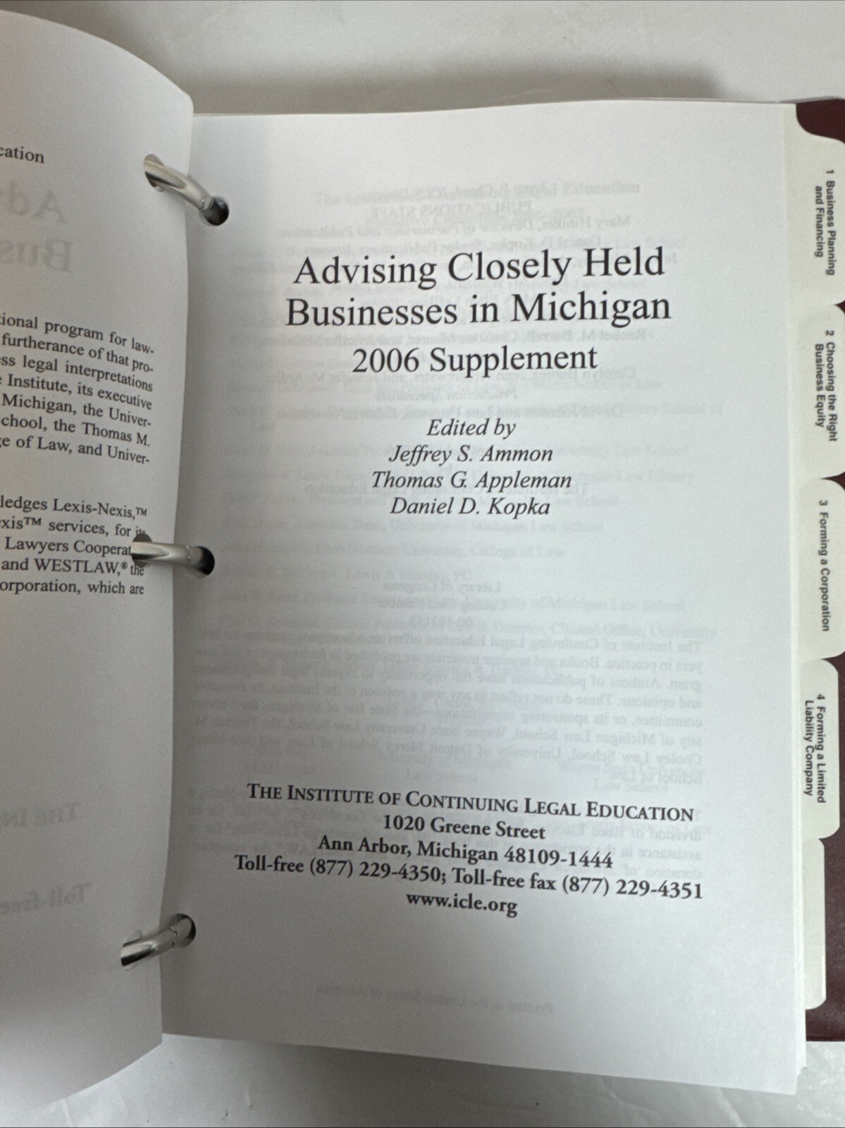 Advising Closely Held Business in Michigan Binder 2006 with Disc