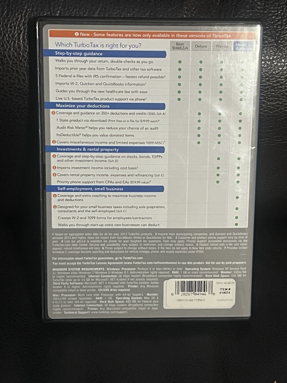 2014 Turbotax Home & Business Personal Federal & State Windows/Mac with CD Disc