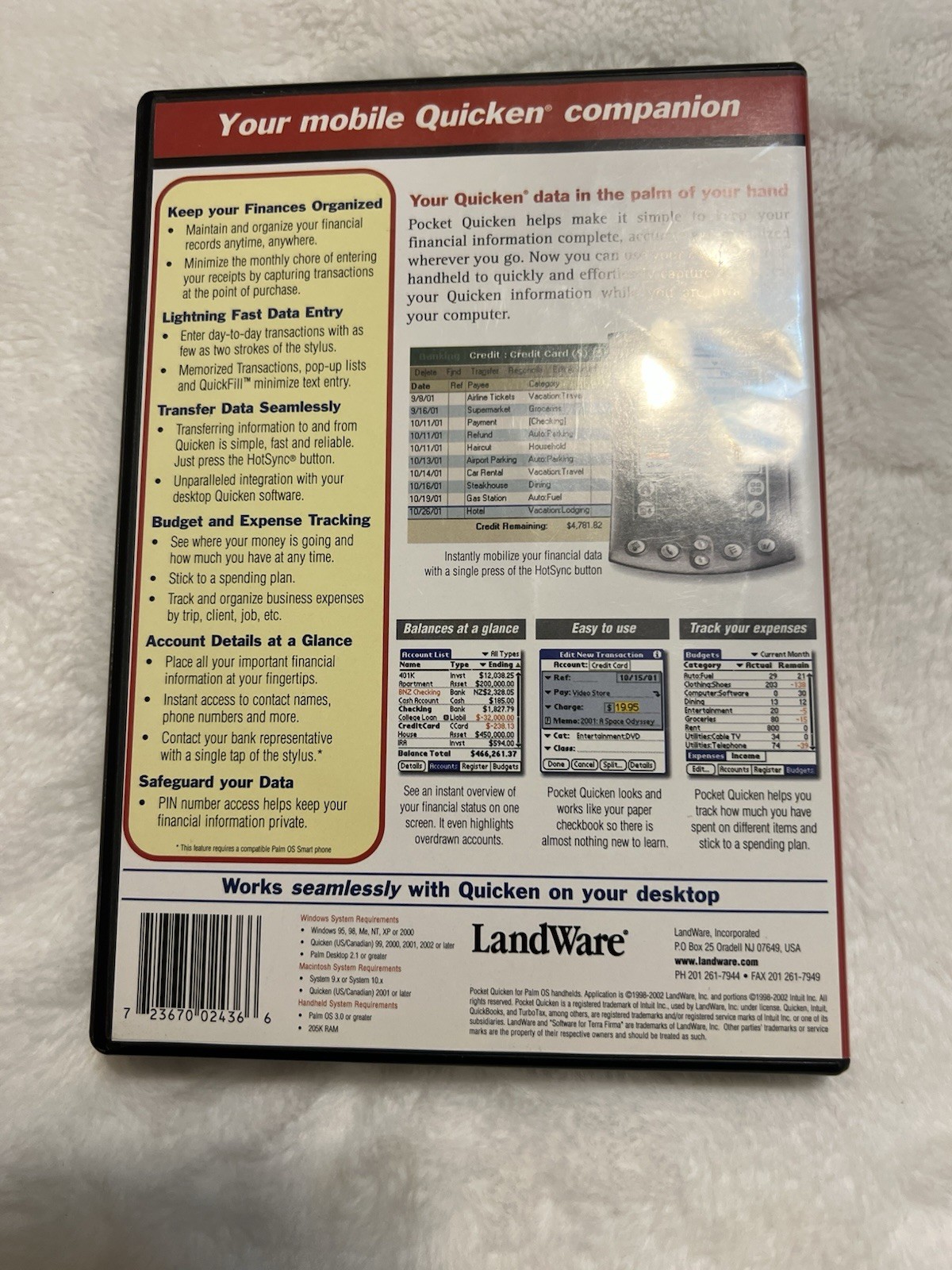 LANDWARE Pocket Quicken For Palm OS Based Handhelds