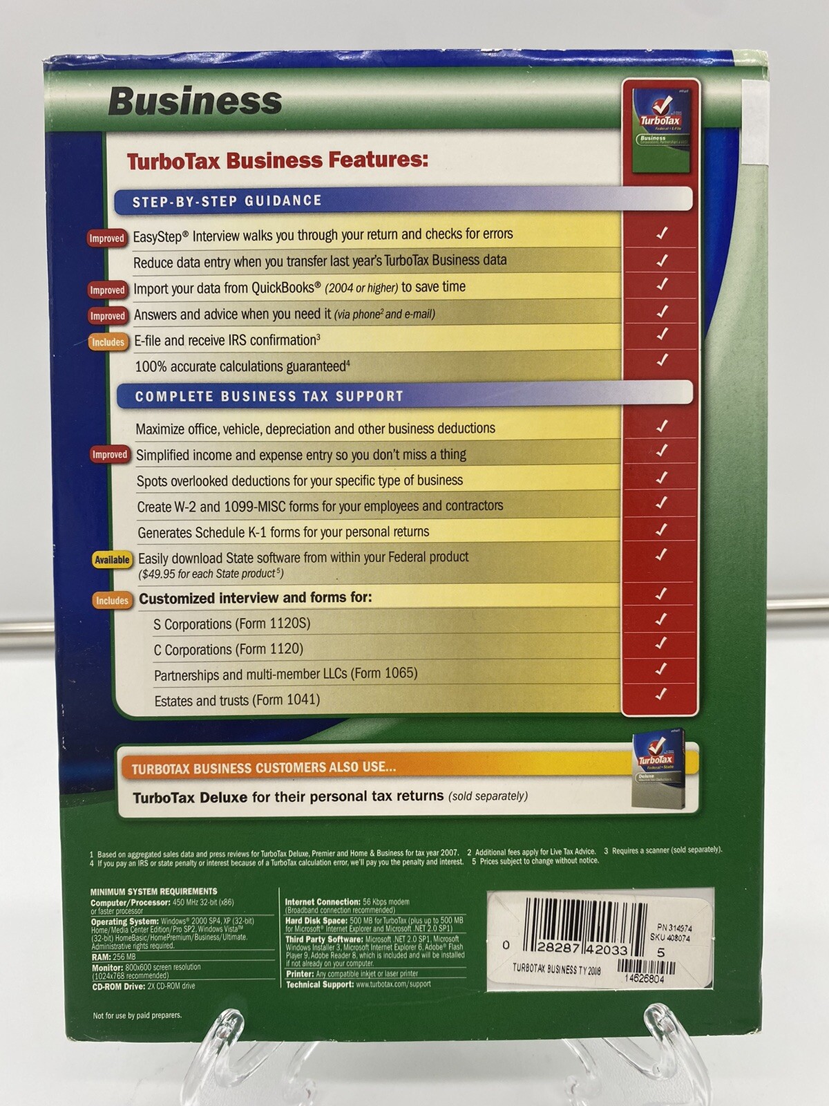 Intuit TurboTax 2008 Business Corporations Partnerships LLCs S & C Corp