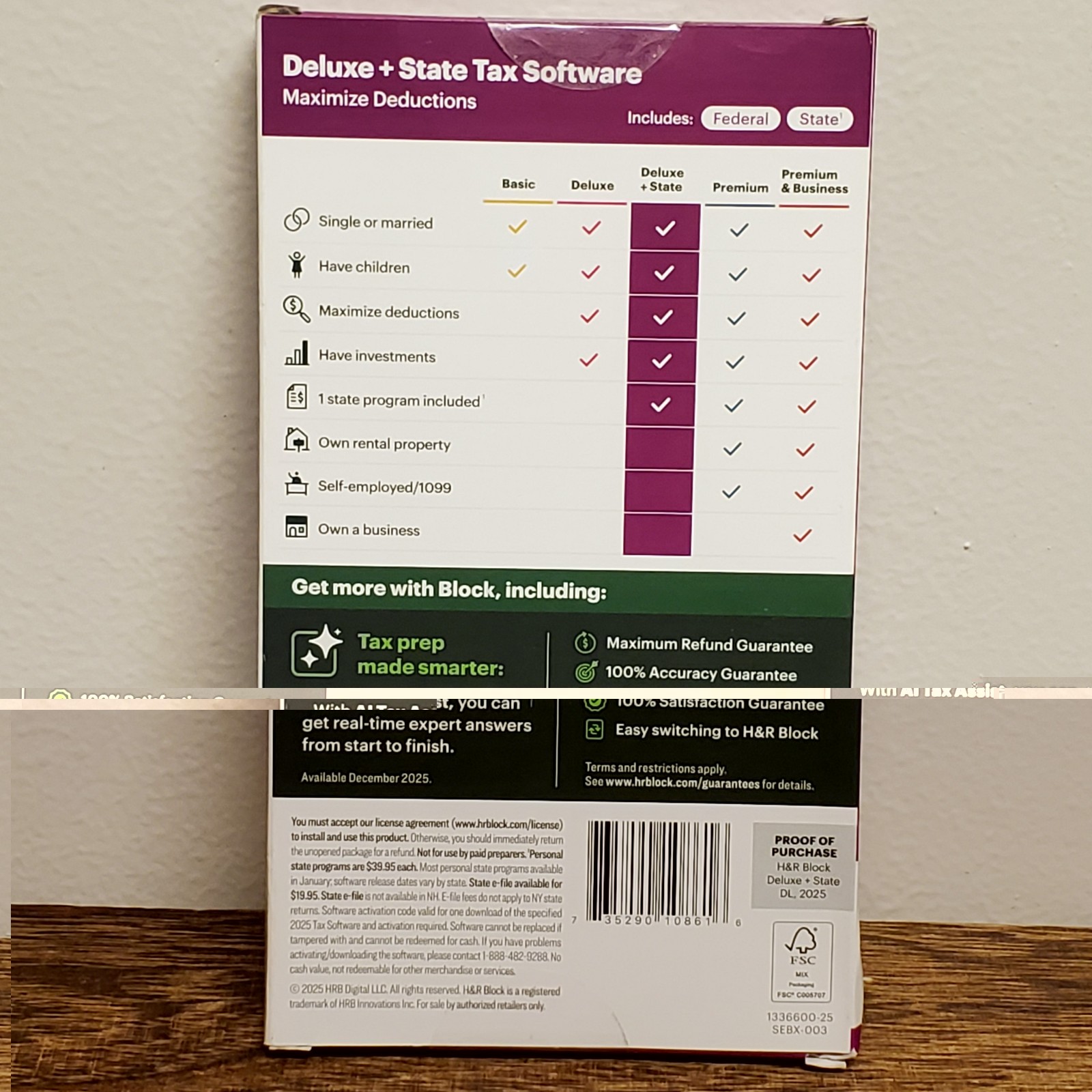 2025 H & R Block Deluxe + State Tax Deductions Software Key Card Download