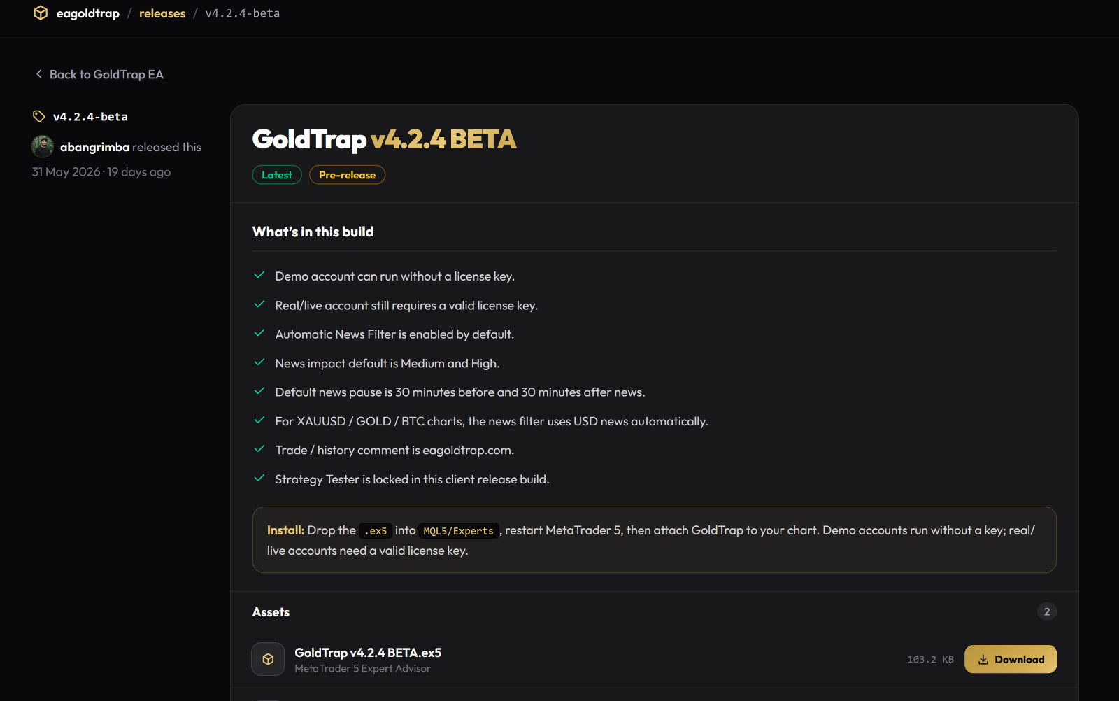 v4.24 Gold Trap EA Metatrader MT5 Algorithmic Trading Forex Robot