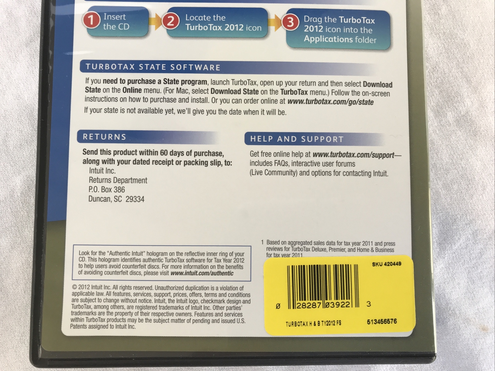 TurboTax Turbo Tax Home & Business Fed + State 2012