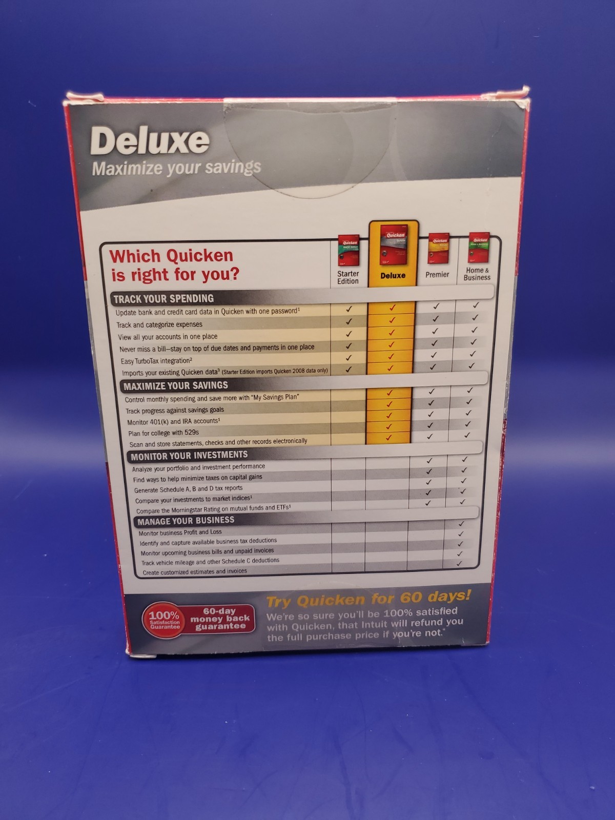 Intuit Quicken Deluxe 2009 Retail Box for Windows XP/VISTA New Sealed