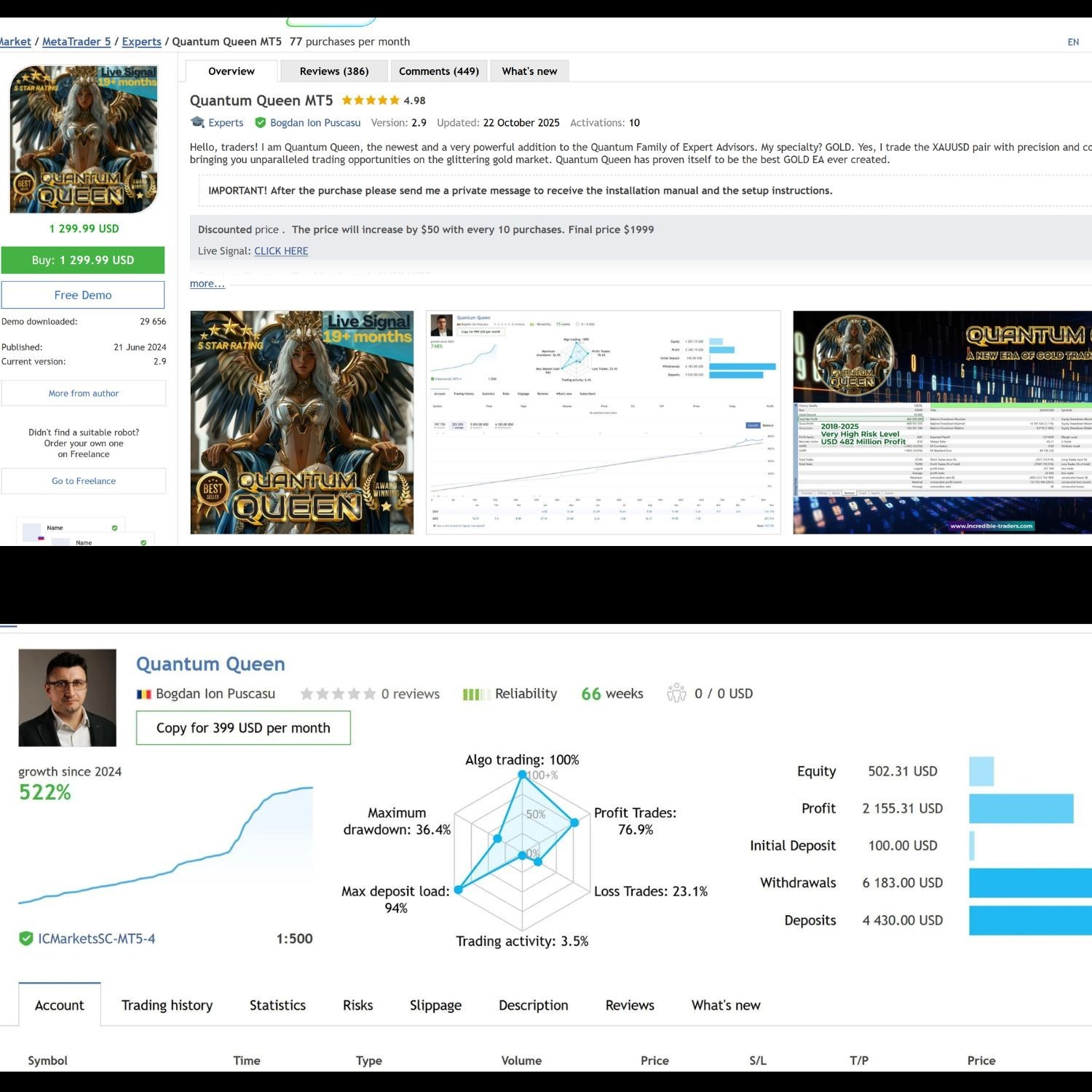 v4.3 Quantum Queen X EA Metatrader MT5 Gold Trading Robot MQL5 Expert Advisor