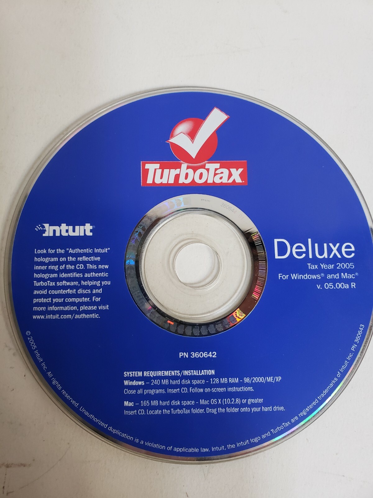Turbotax deluxe 2005 Windows Mac 3 discs