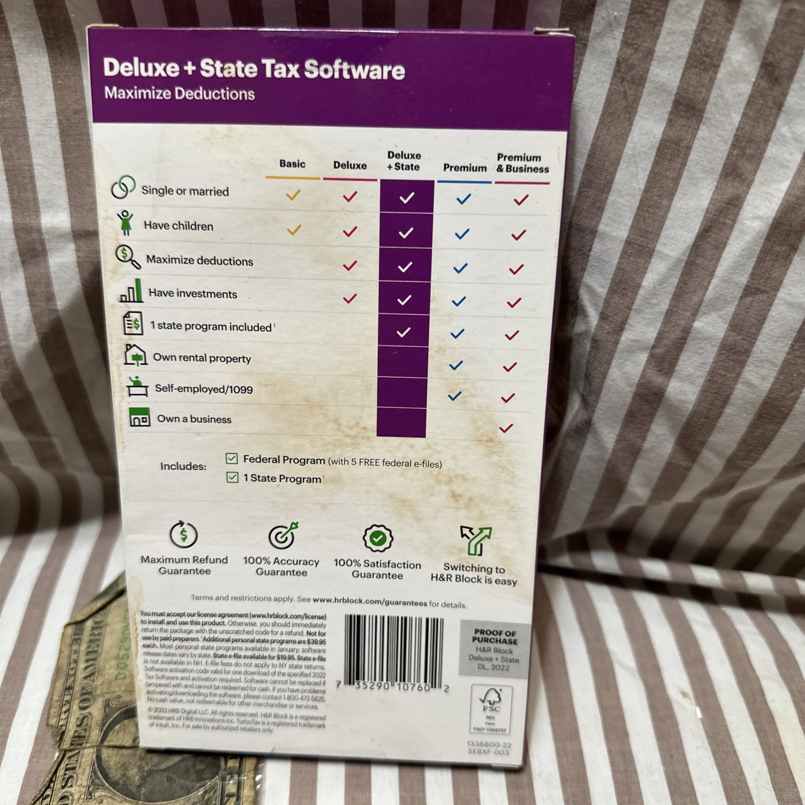 2022 H&R Block Tax Software Deluxe + State 2022 PC / Mac Turbotax Open Box