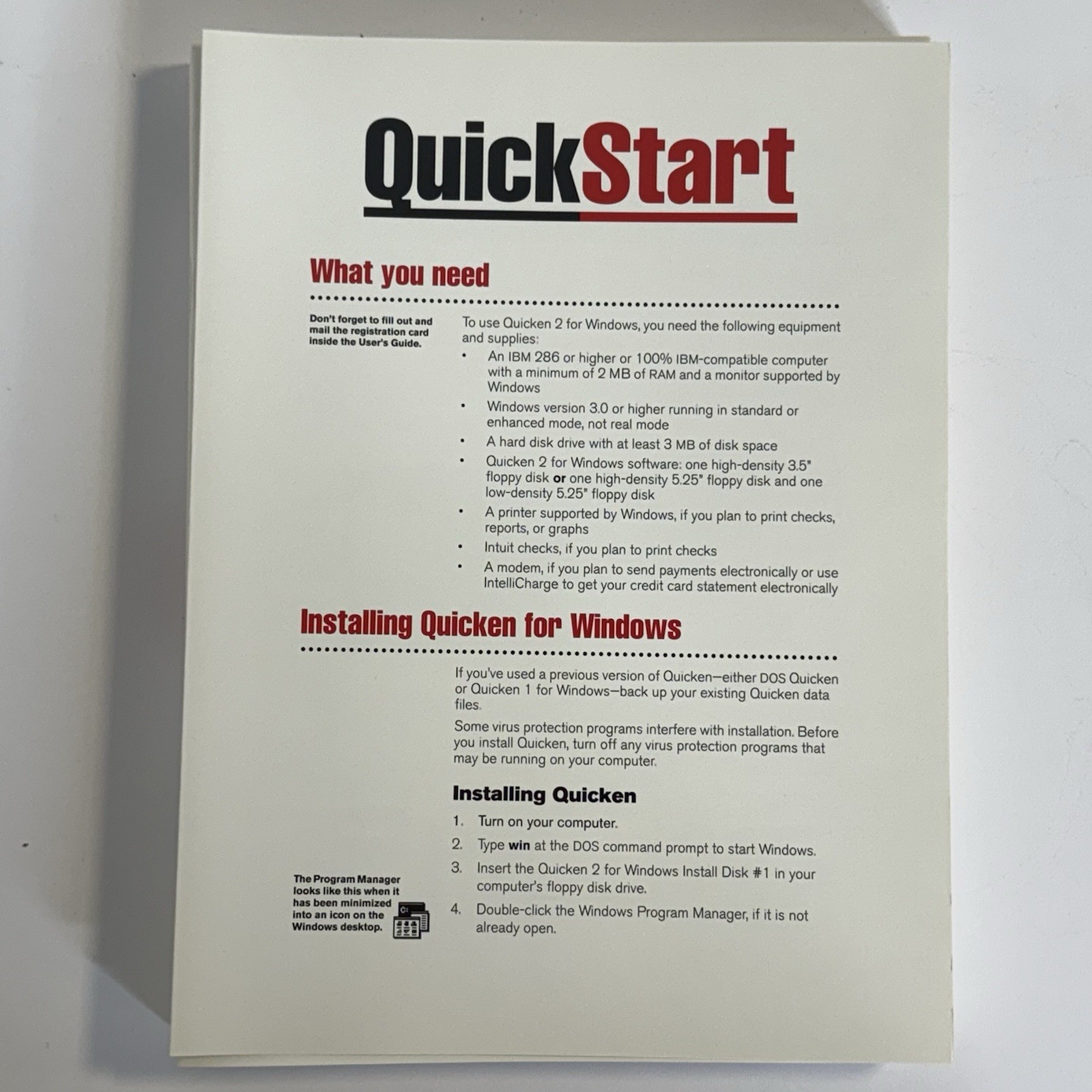 Intuit Quicken 2.0 Windows IBM Personal Finance Software W/ Disks Vintage 1992