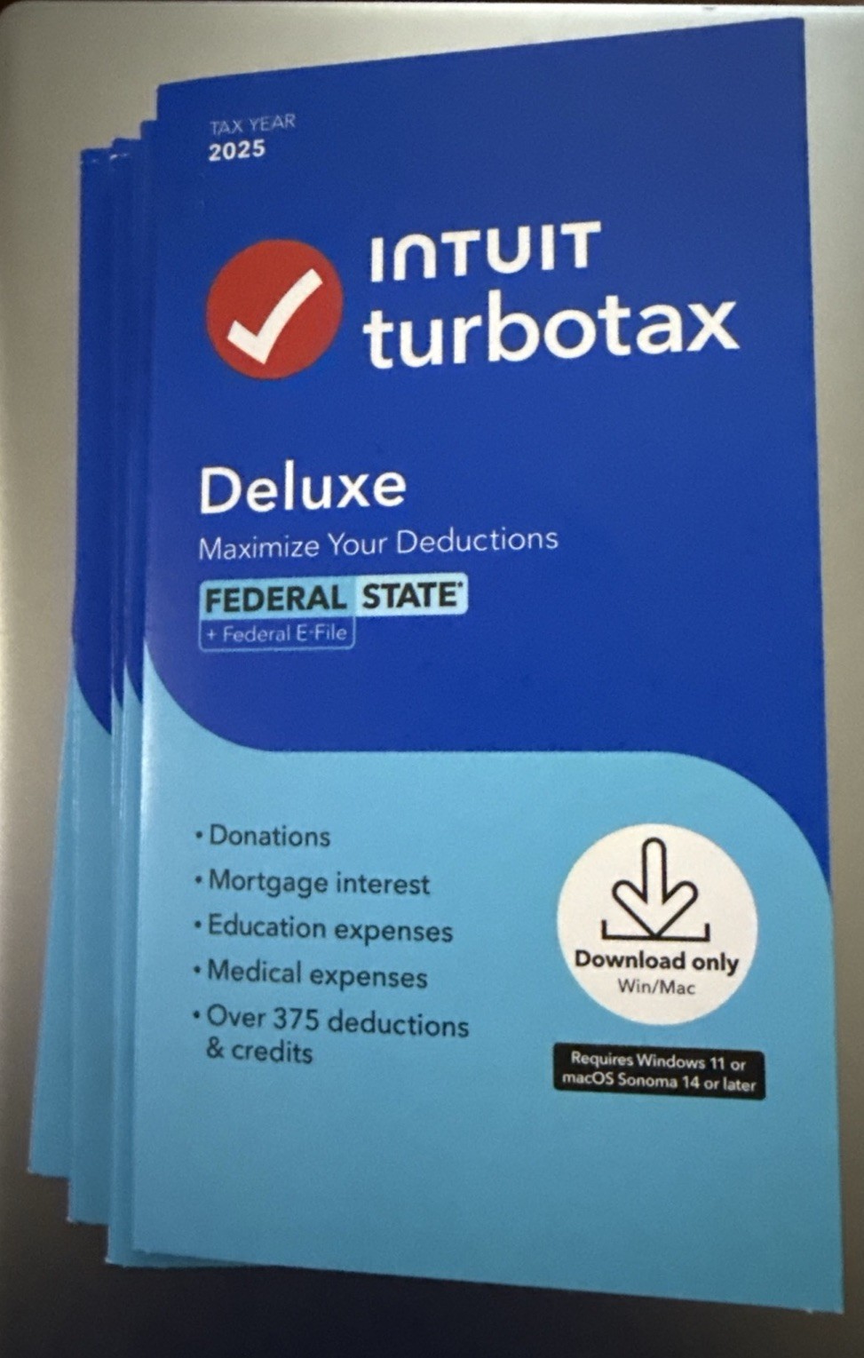 TurboTax Deluxe Desktop 2025 Federal & State Tax Return Product Key Card Desktop