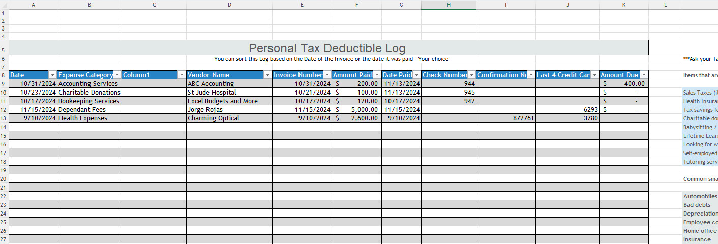 Organized Tax Deductible Expense Log – Simplify Your Tax Season!