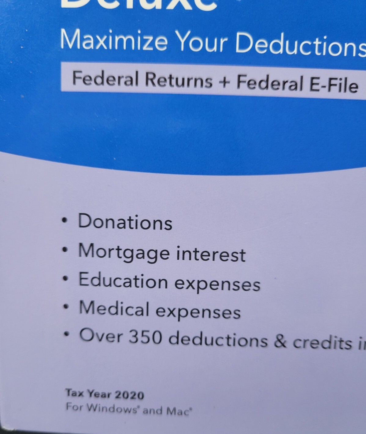 Turbo Tax Deluxe Tax Year 2020 Intuit Federal Returns Windows Mac NEW (No State)