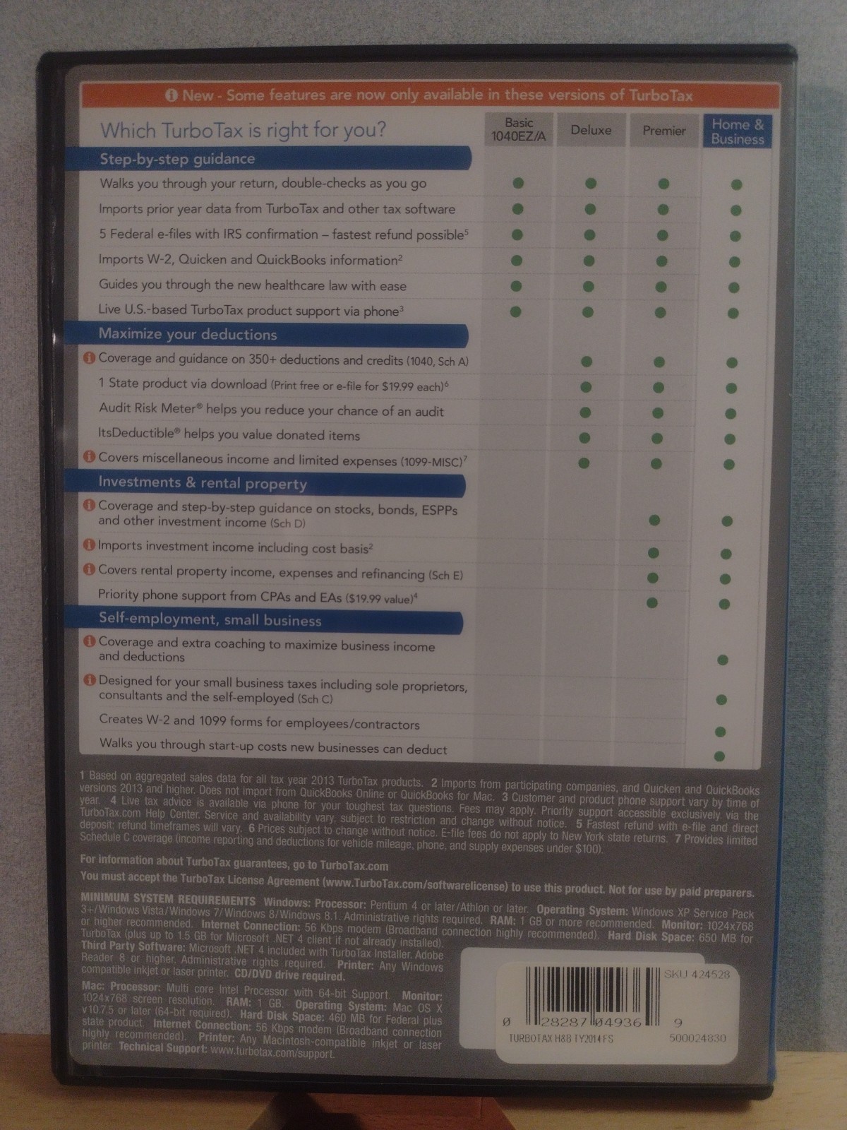 2014 TurboTax Home and Business CD Windows/Mac